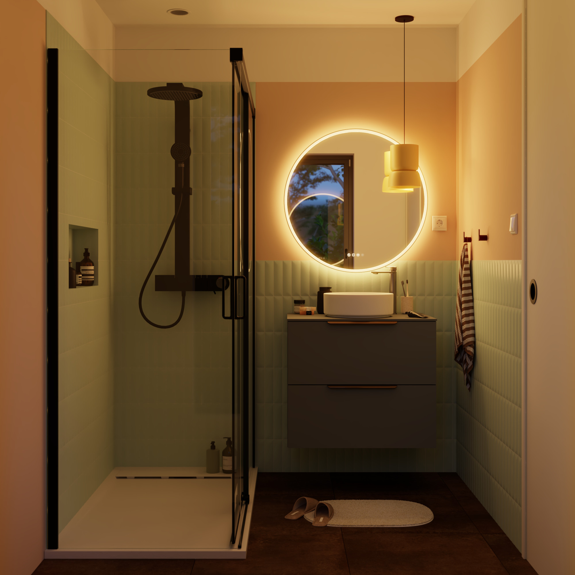 Espejo de baño redondo con luz LED ambiente New Frame 80 cm de diámetro con antivaho, táctil color plata - 14