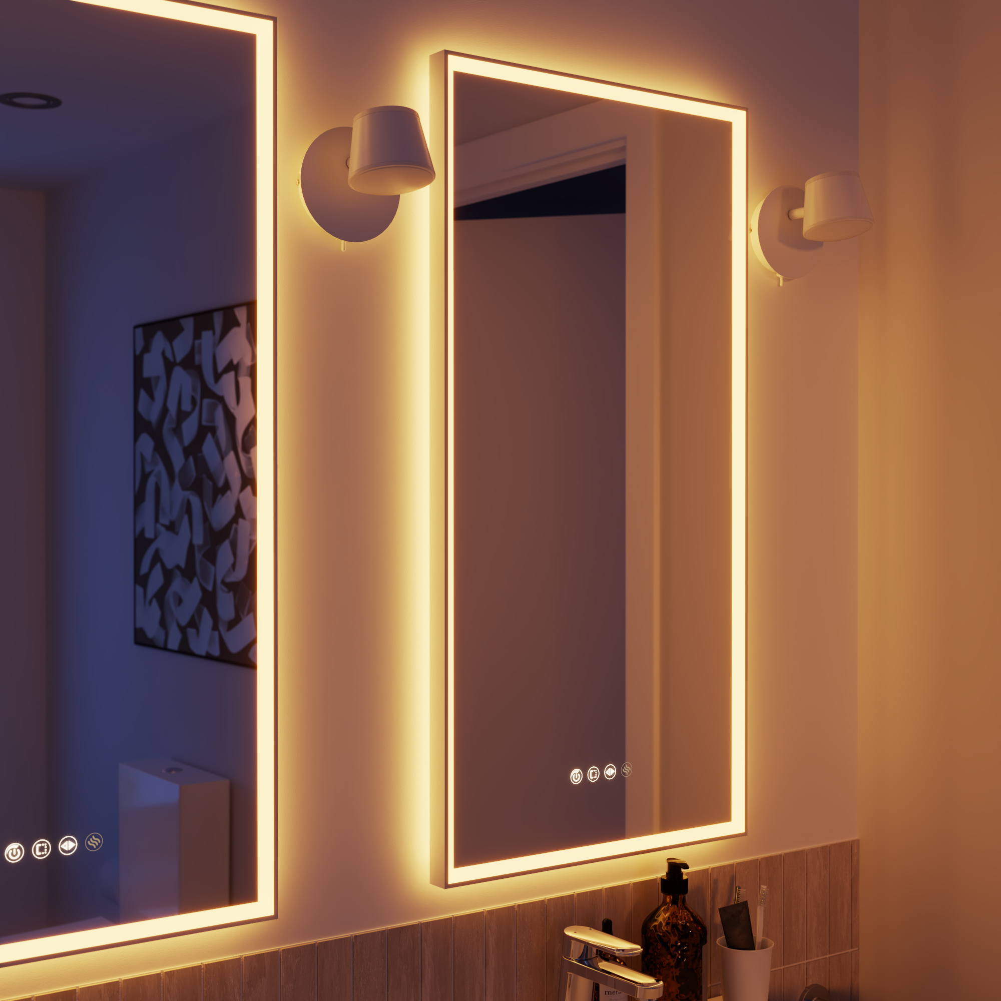 Espejo de baño con luz led ambiente, frontal, , new frame con antivaho, táctil 45x90cm