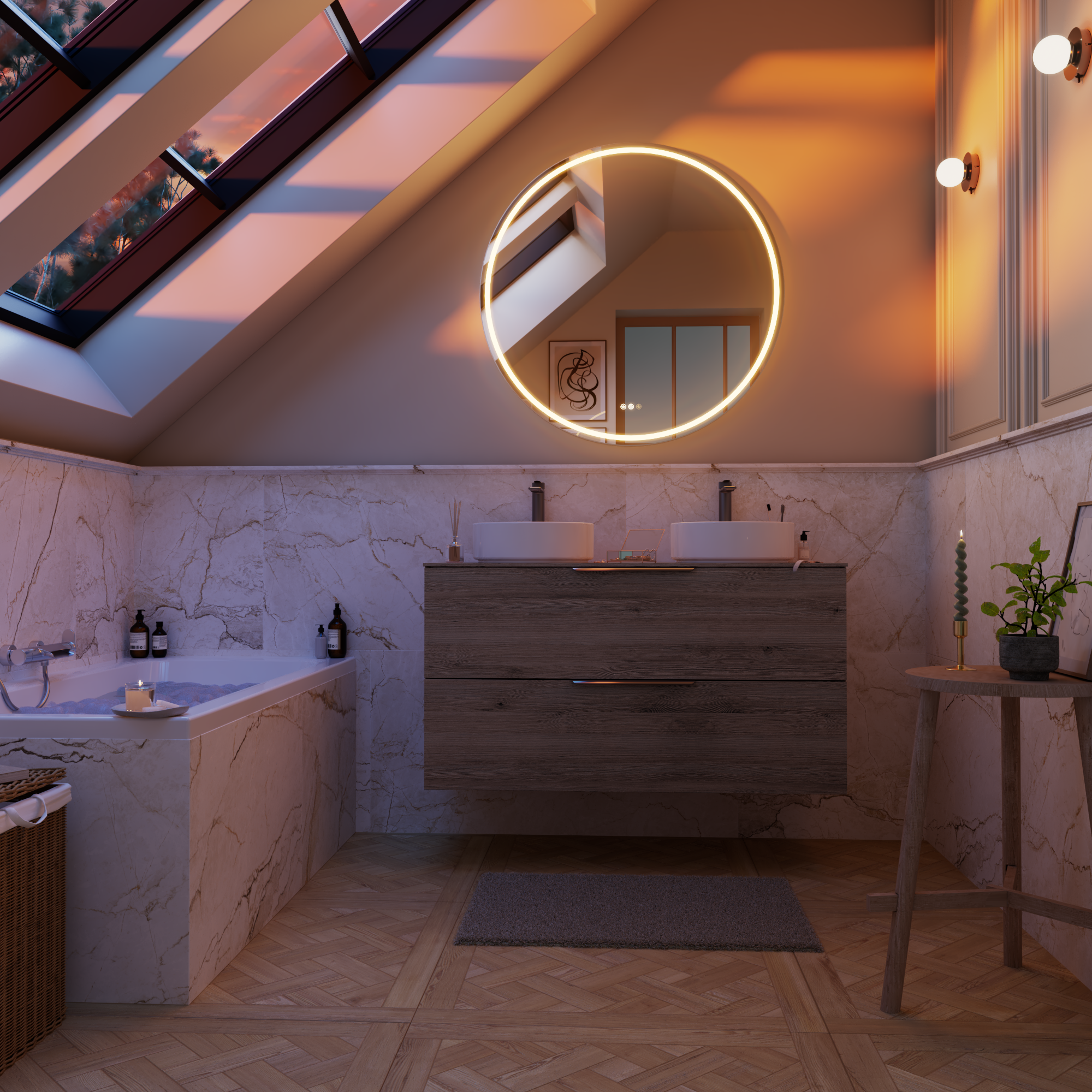 Miroir lumineux rond gris Diam.100 cm Remix, anti-buée, variateur int et couleur - 3