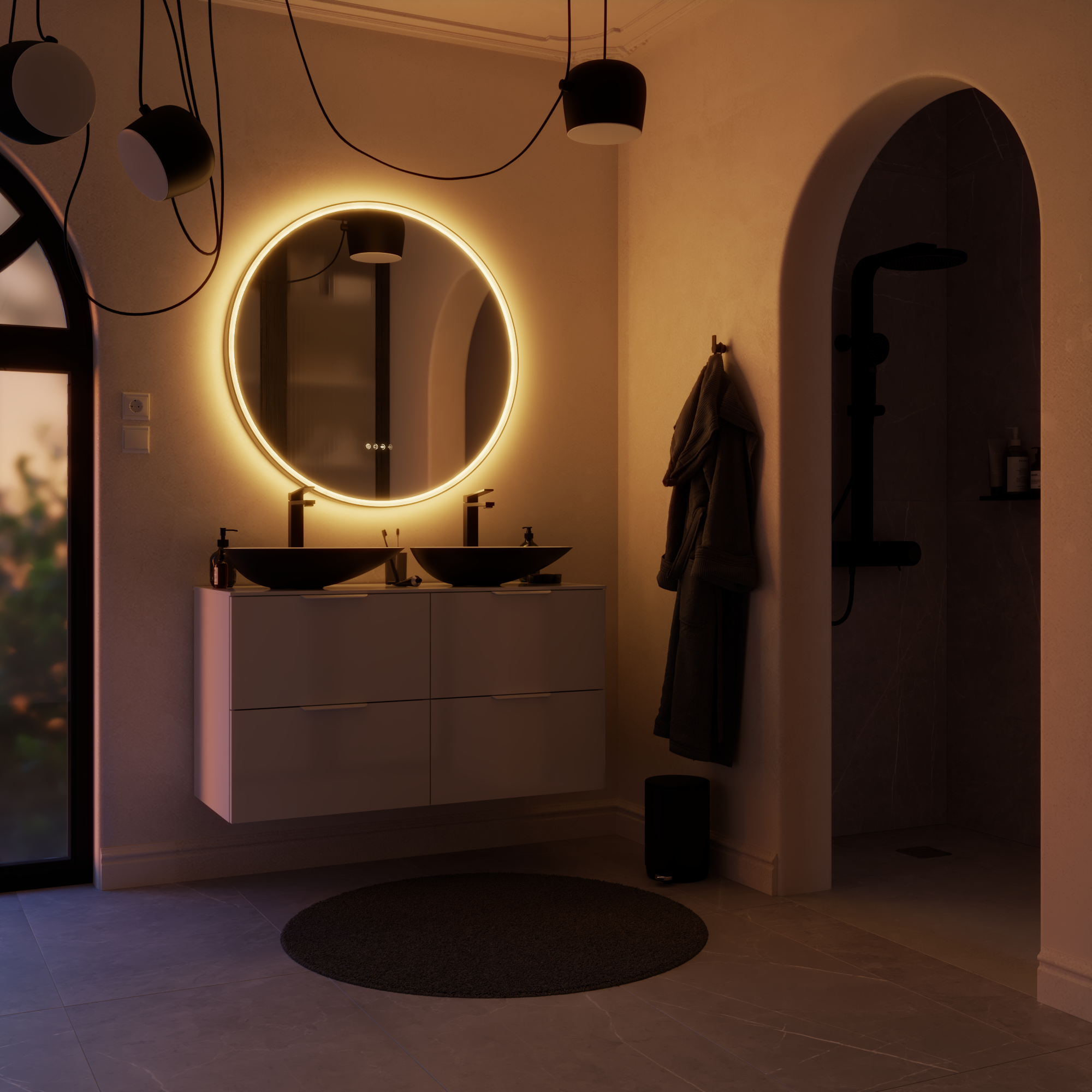 Espejo de baño con luz LED ambiente,  frontal, ,  New Frame negro con antivaho, táctil 100x100 cm - 2