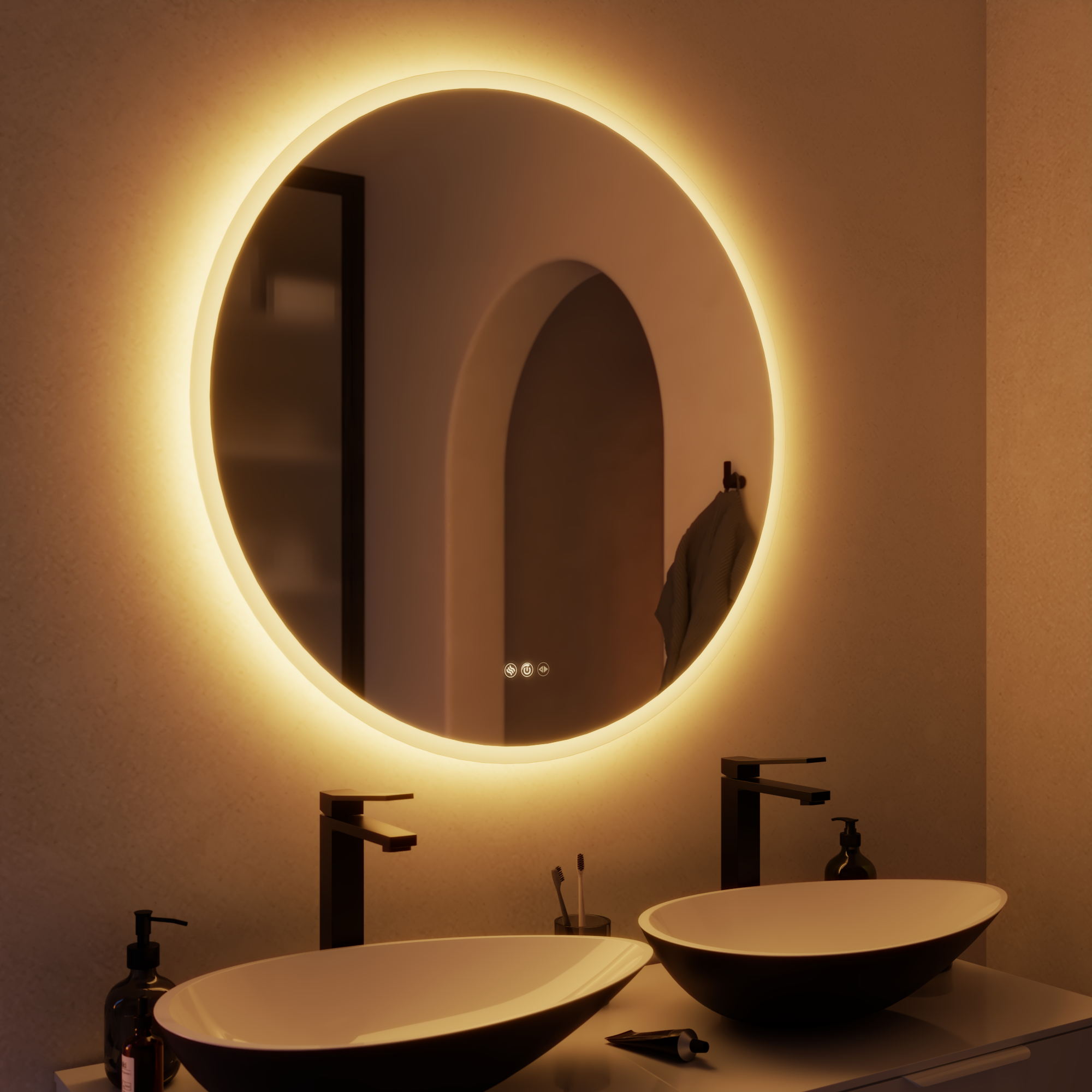 Espejo de baño con luz led ambiente, frontal neo line con antivaho, táctil 90x90cm