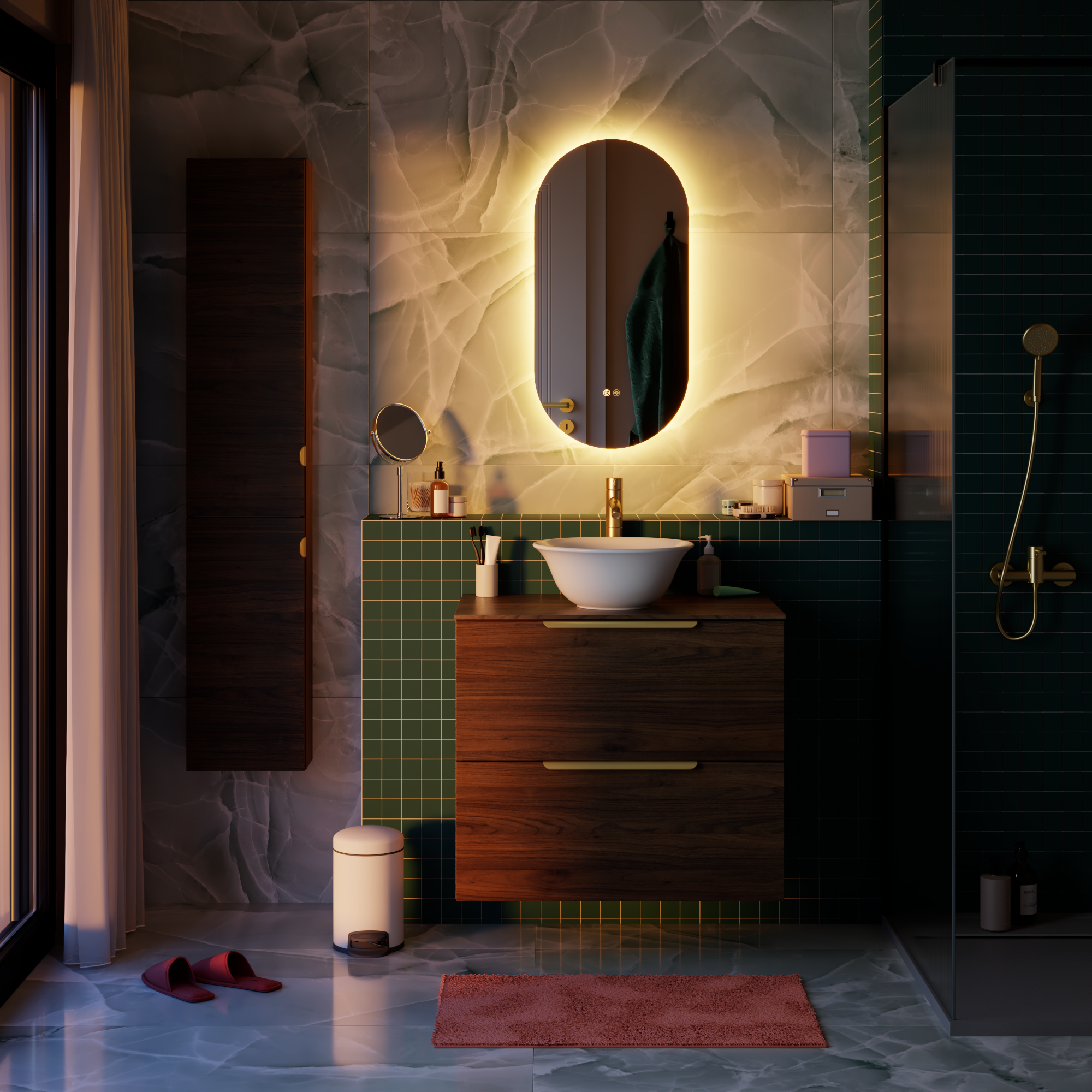 Espejo de baño con luz LED ambiente,  Modern Pill incoloro con antivaho, táctil 40x80cm - 2