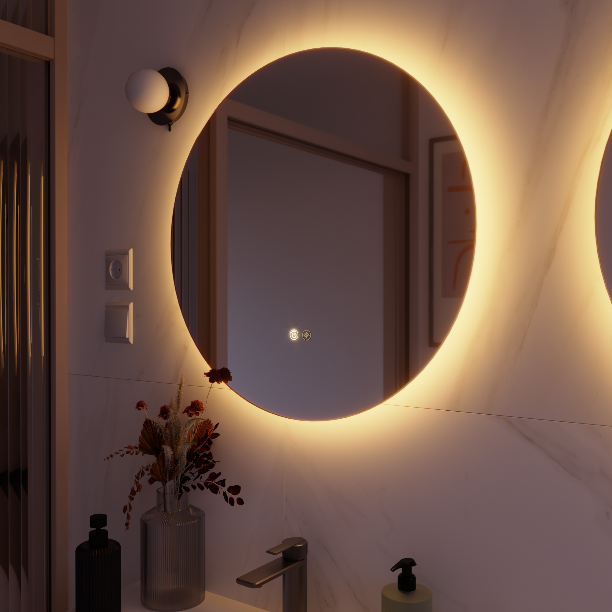 Espejo de baño con luz led ambiente modern round con antivaho, táctil 60x0cm
