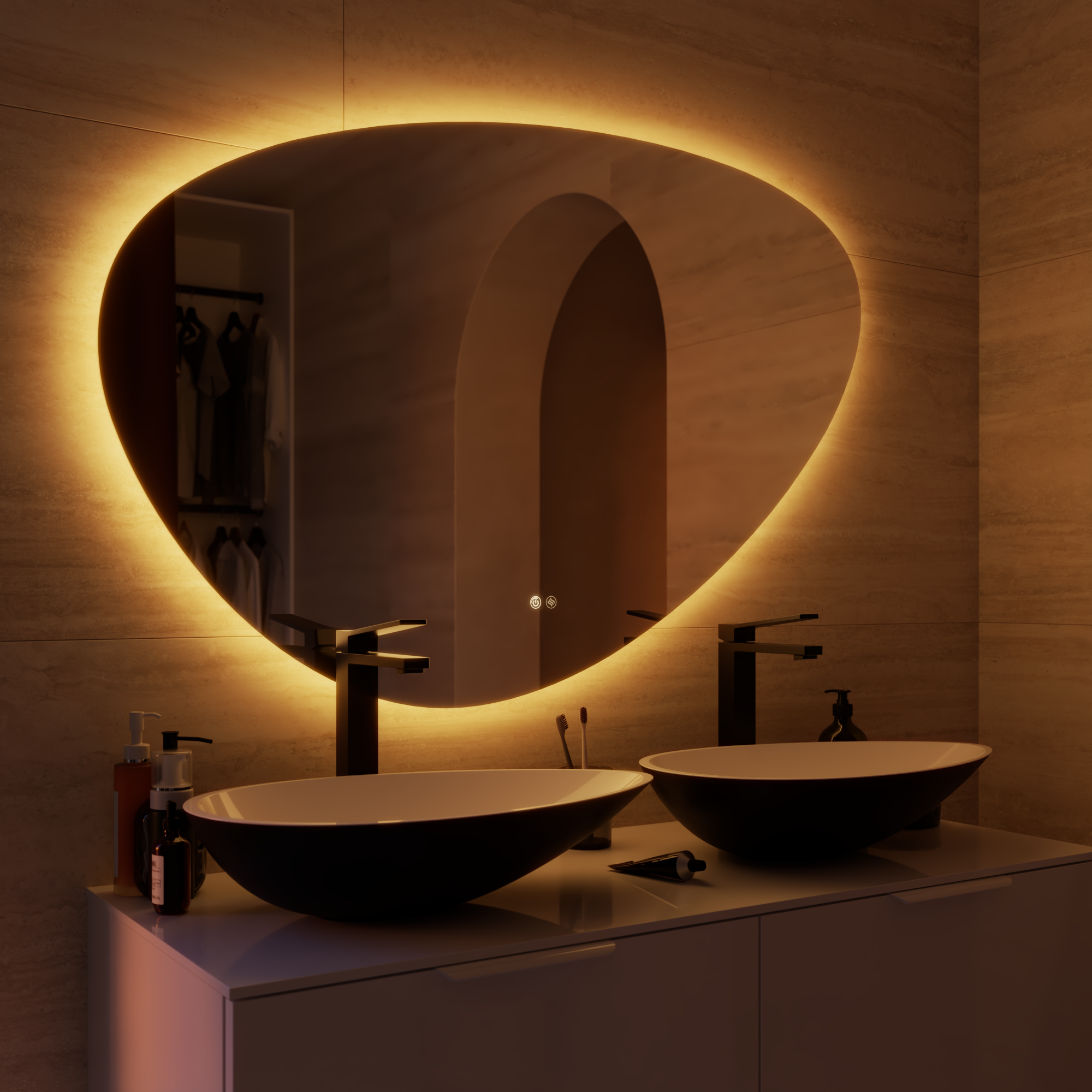 Espejo de baño con luz led ambiente modern pebble con antivaho, táctil 120x80cm