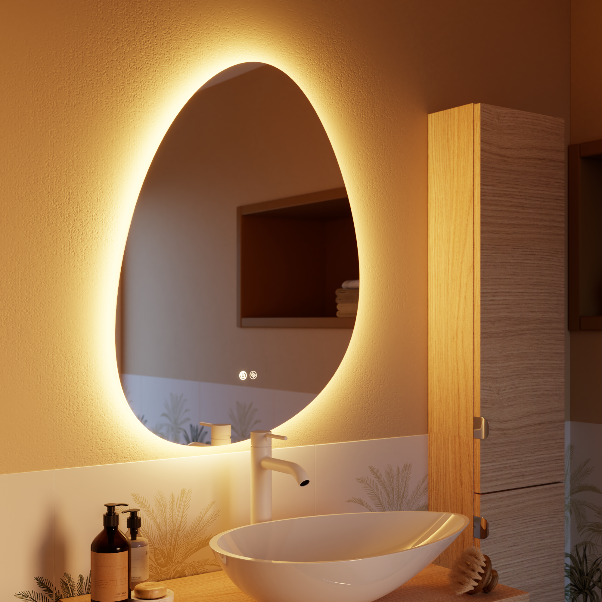 Espejo de baño con luz led ambiente modern pebble con antivaho, táctil 60x80cm