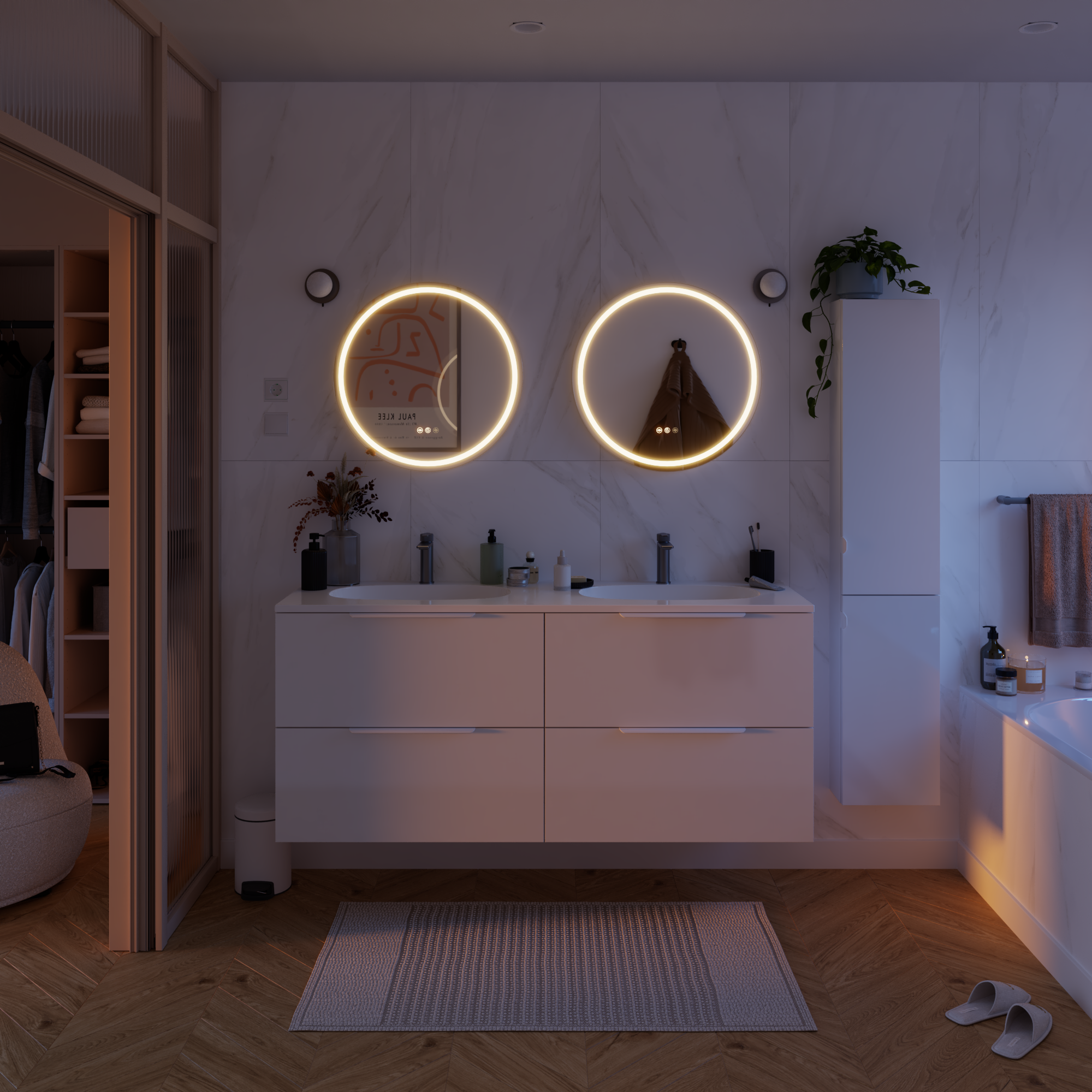 Miroir lumineux rond gris Diam.60 cm Remix, anti-buée, variateur int et couleur - 3