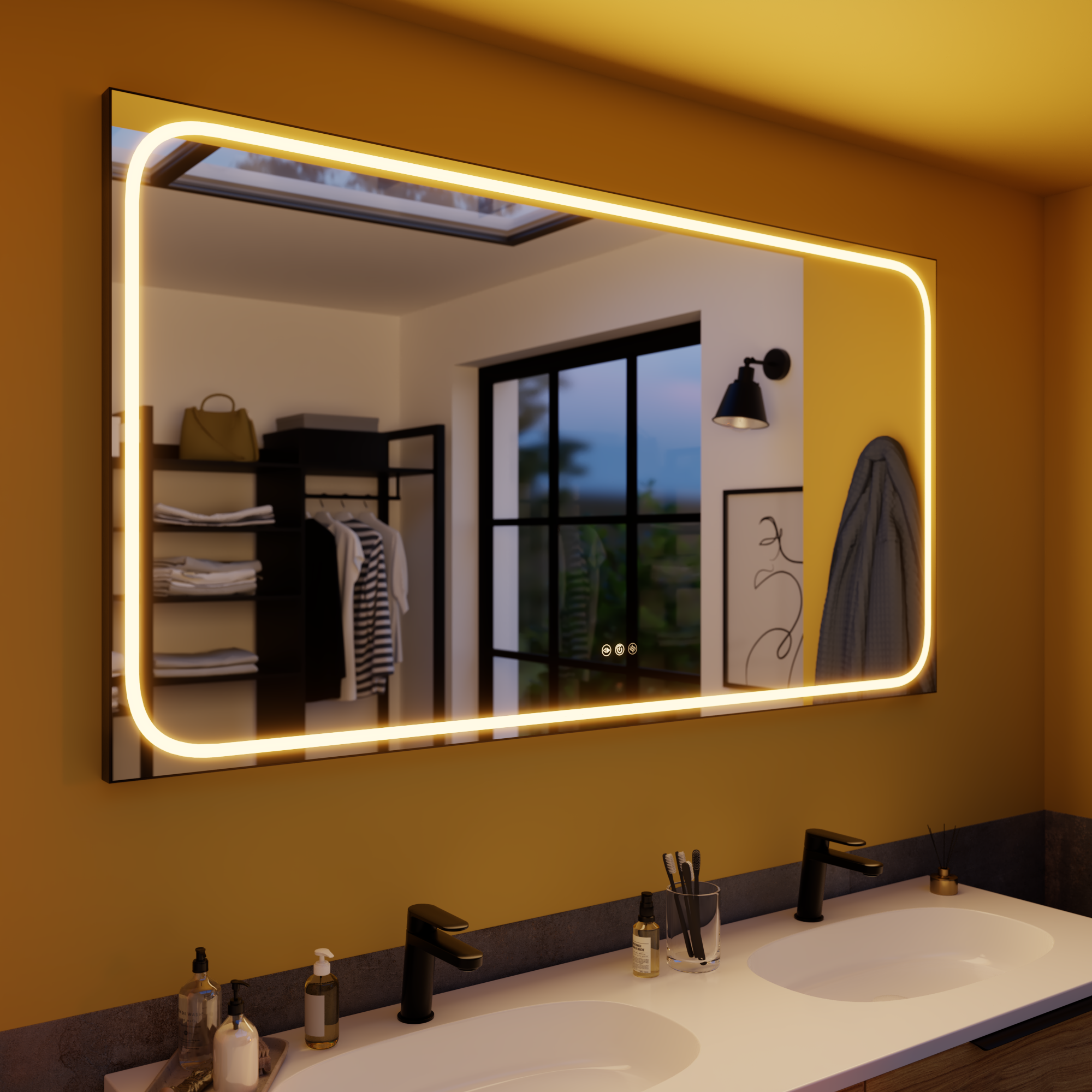 Espejo de baño con luz led remix negro con antivaho 150x80cm