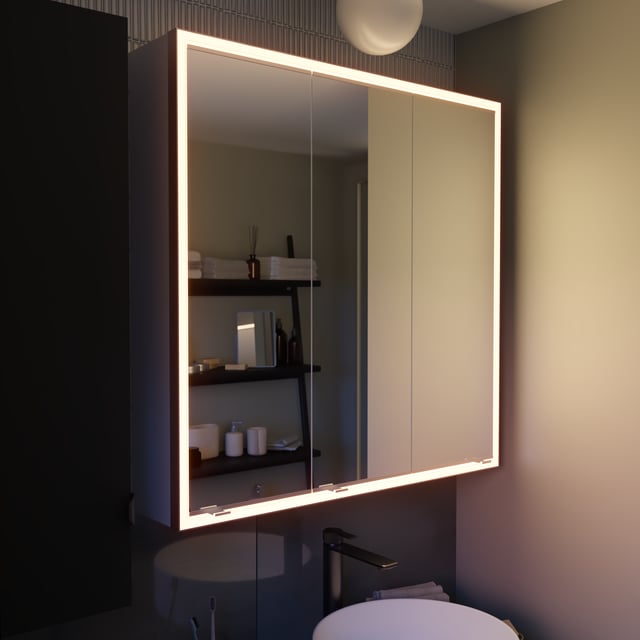 Armoire led 3p de toilette lumineuse l. 80 cm H. 80 cm P. 16.9 cm, chromé Remix