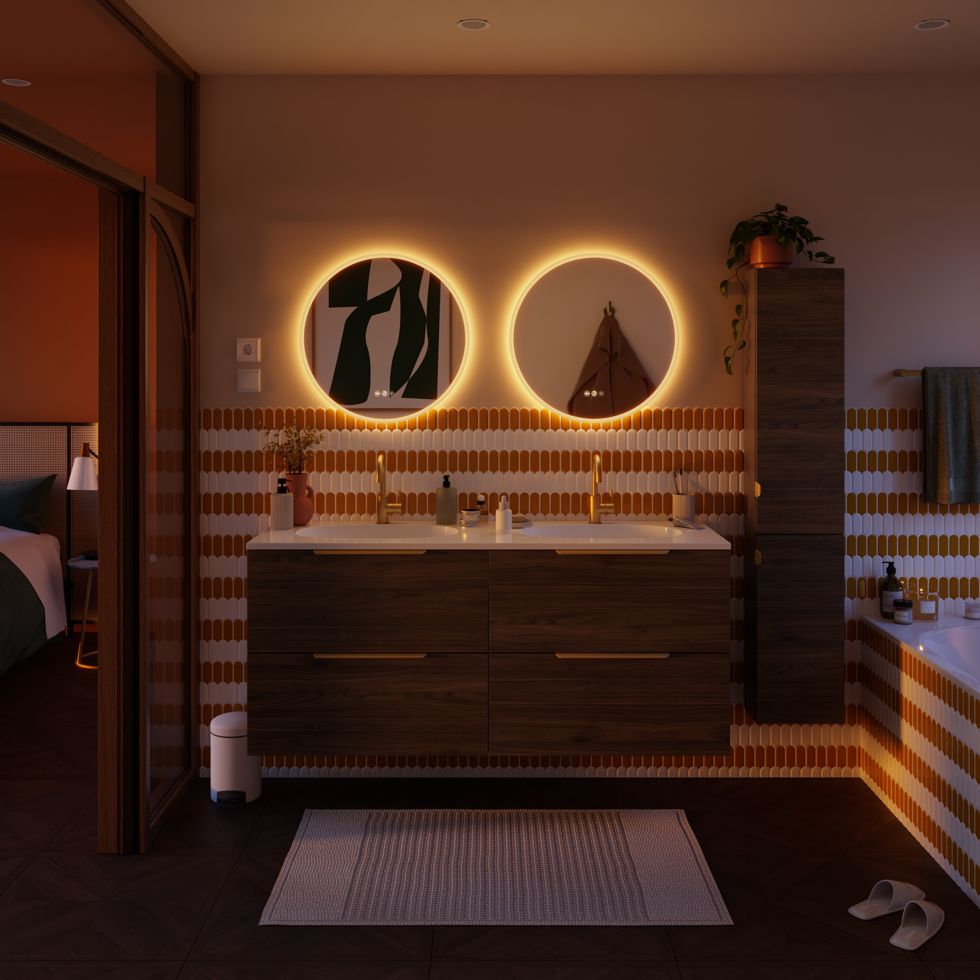 Espejo de baño con luz led ambiente, neo line incoloro con antivaho, táctil 60x60 cm