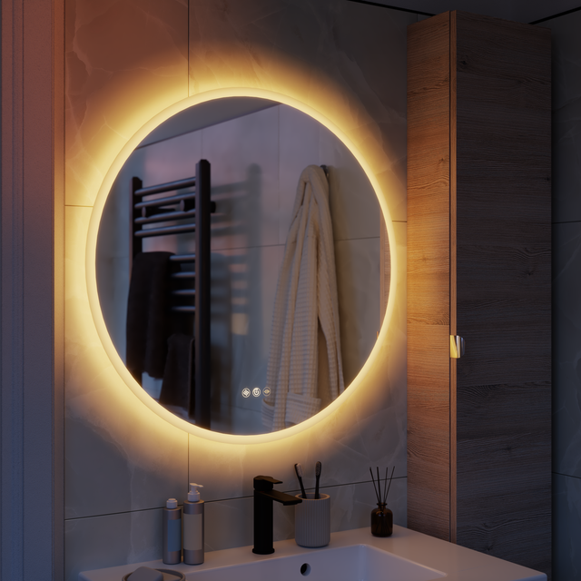 Miroir lumineux rond Diam.75 cm Neo line, anti-buée, variateur int et couleur