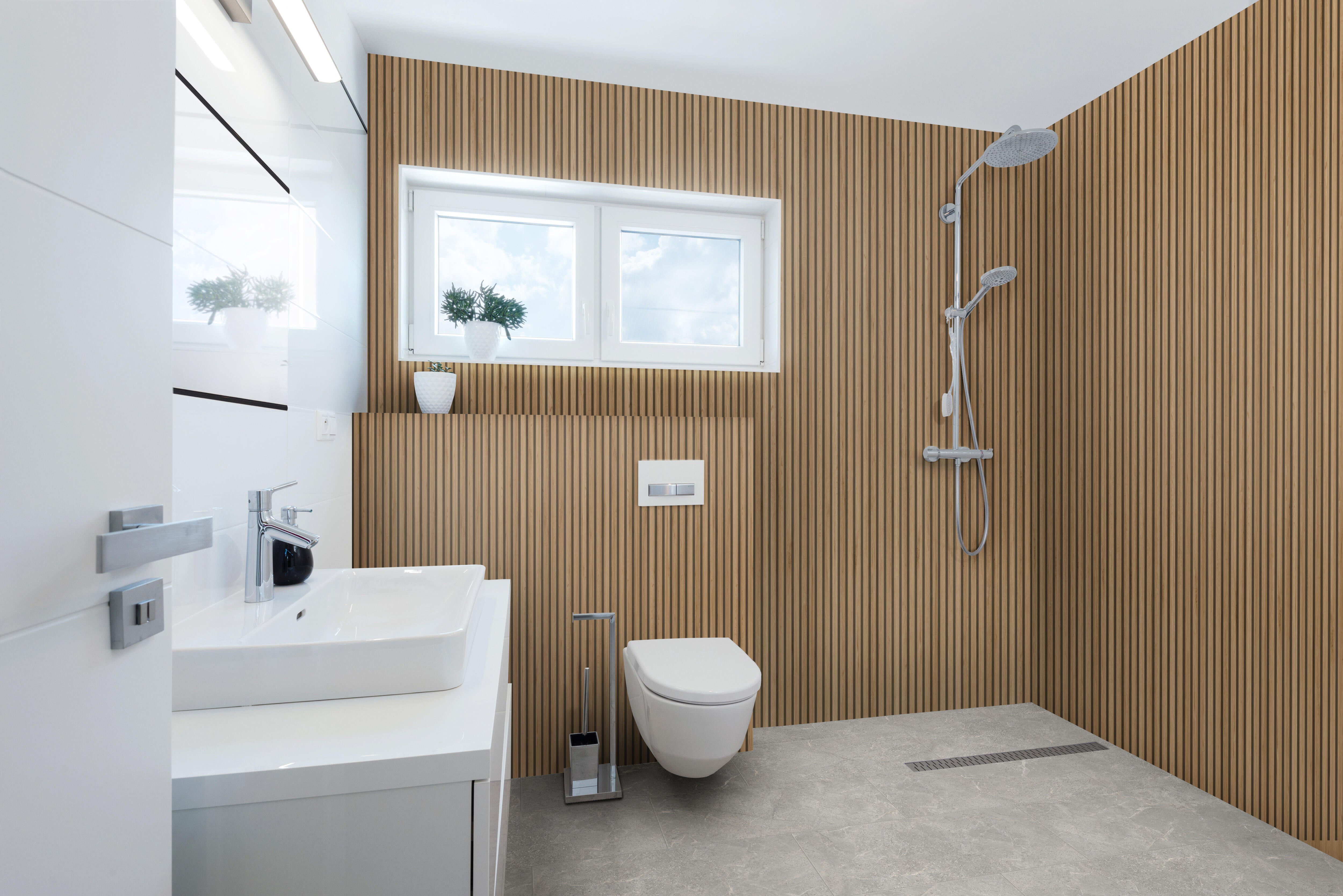 Revestimiento de pared palillería efecto 3D vinílico PVC roble de 260x15cm - 2
