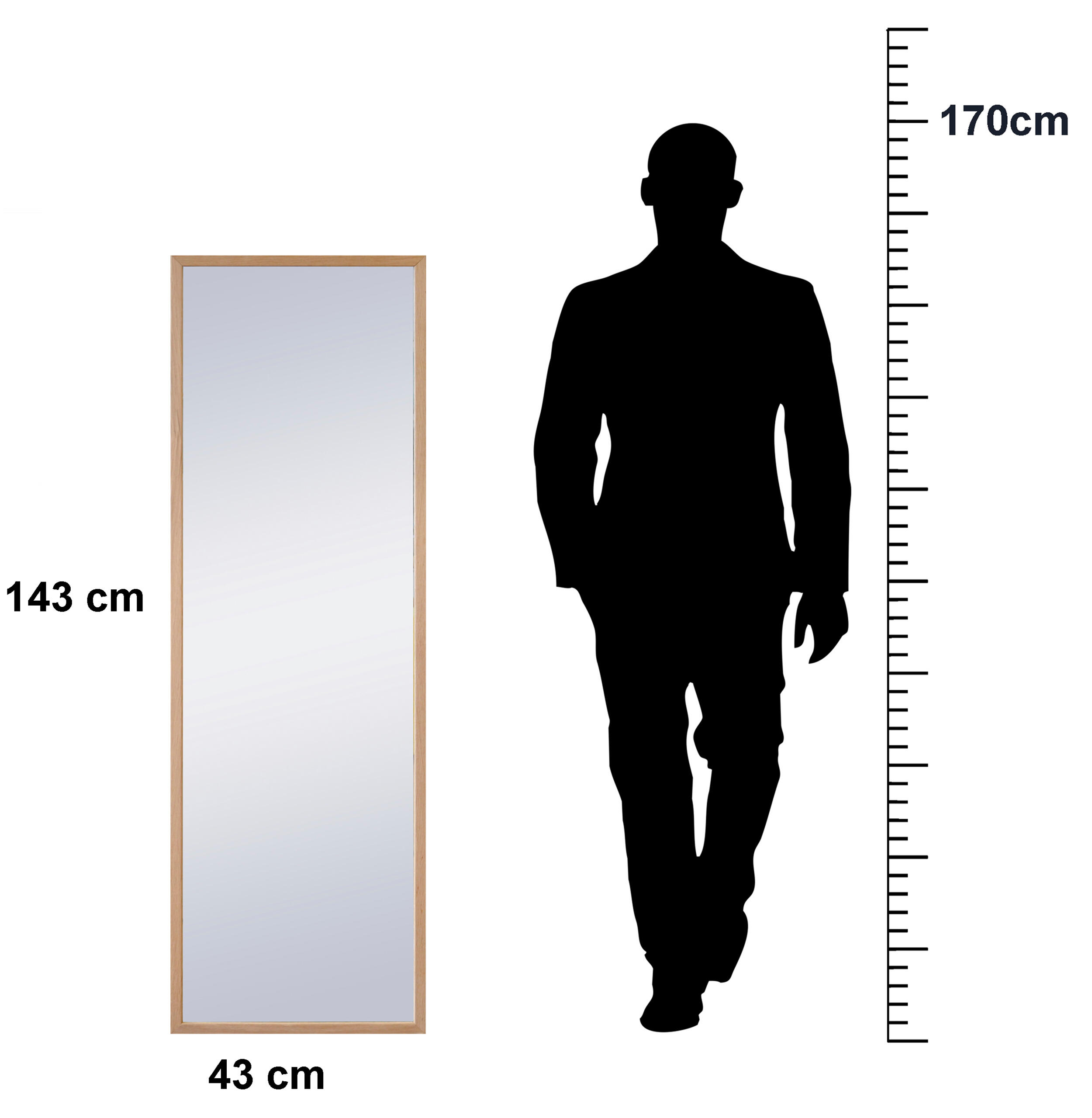 Espejo enmarcado rectangular wifi roble 43 x143 cm
