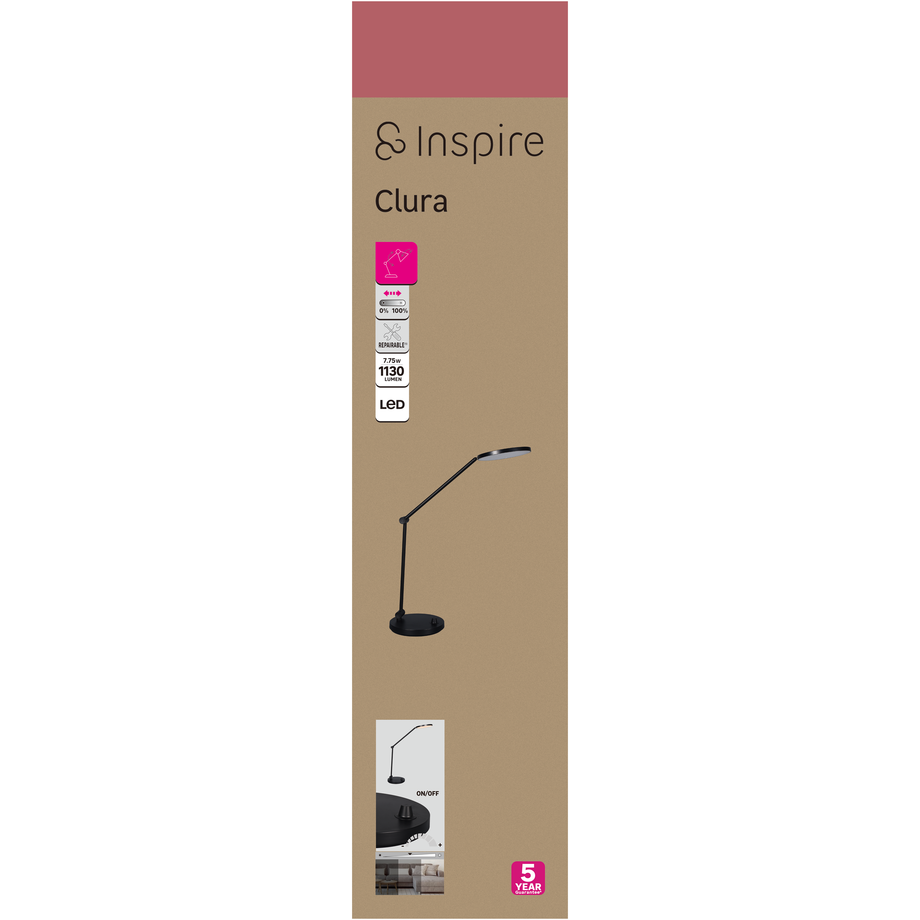 Lampe de bureau LED Clura, intensité variable, noir, H.46.7, INSPIRE - 9