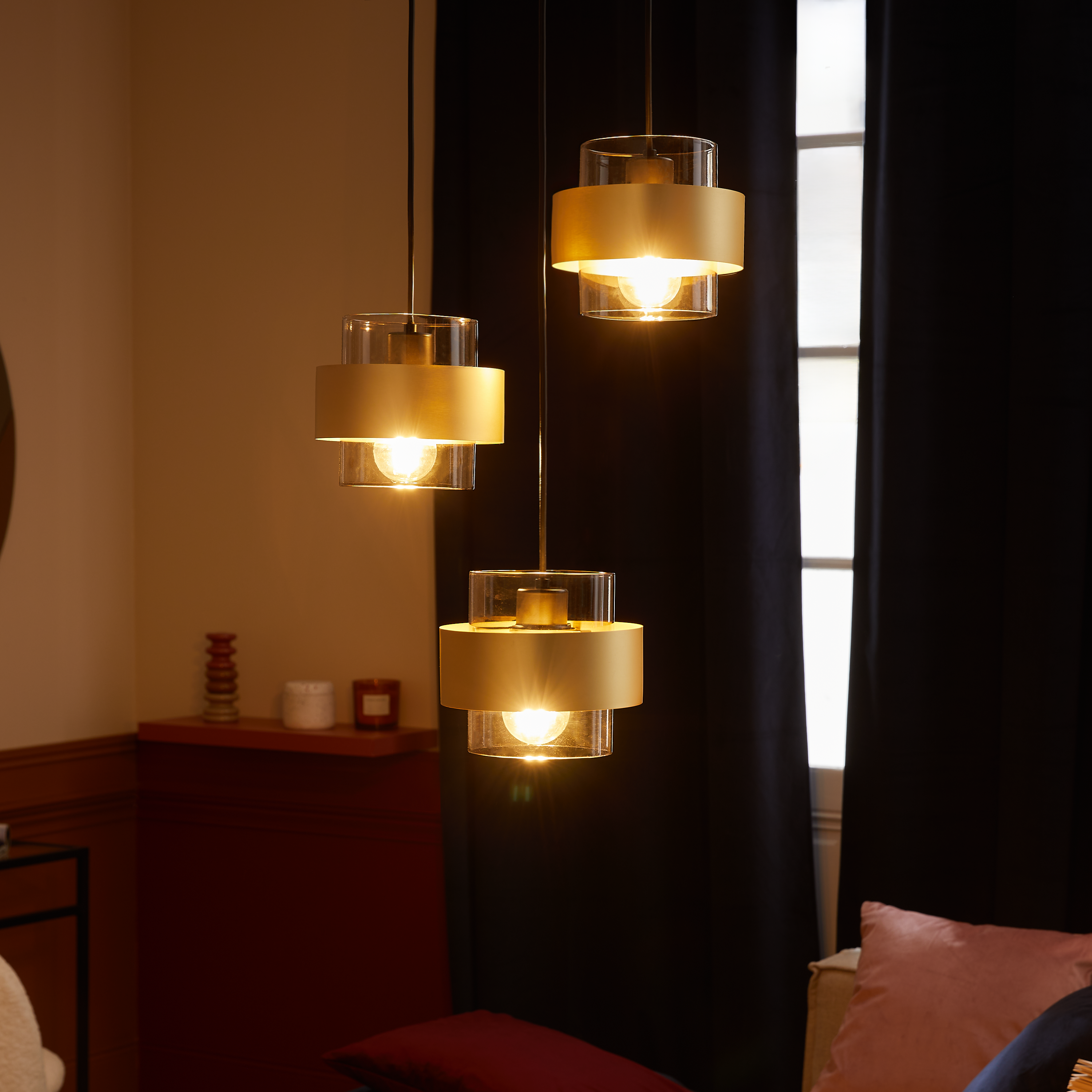 Candeeiro de teto suspenso metal CROON E27 3 luzes dourado 35cm Inspire - 15
