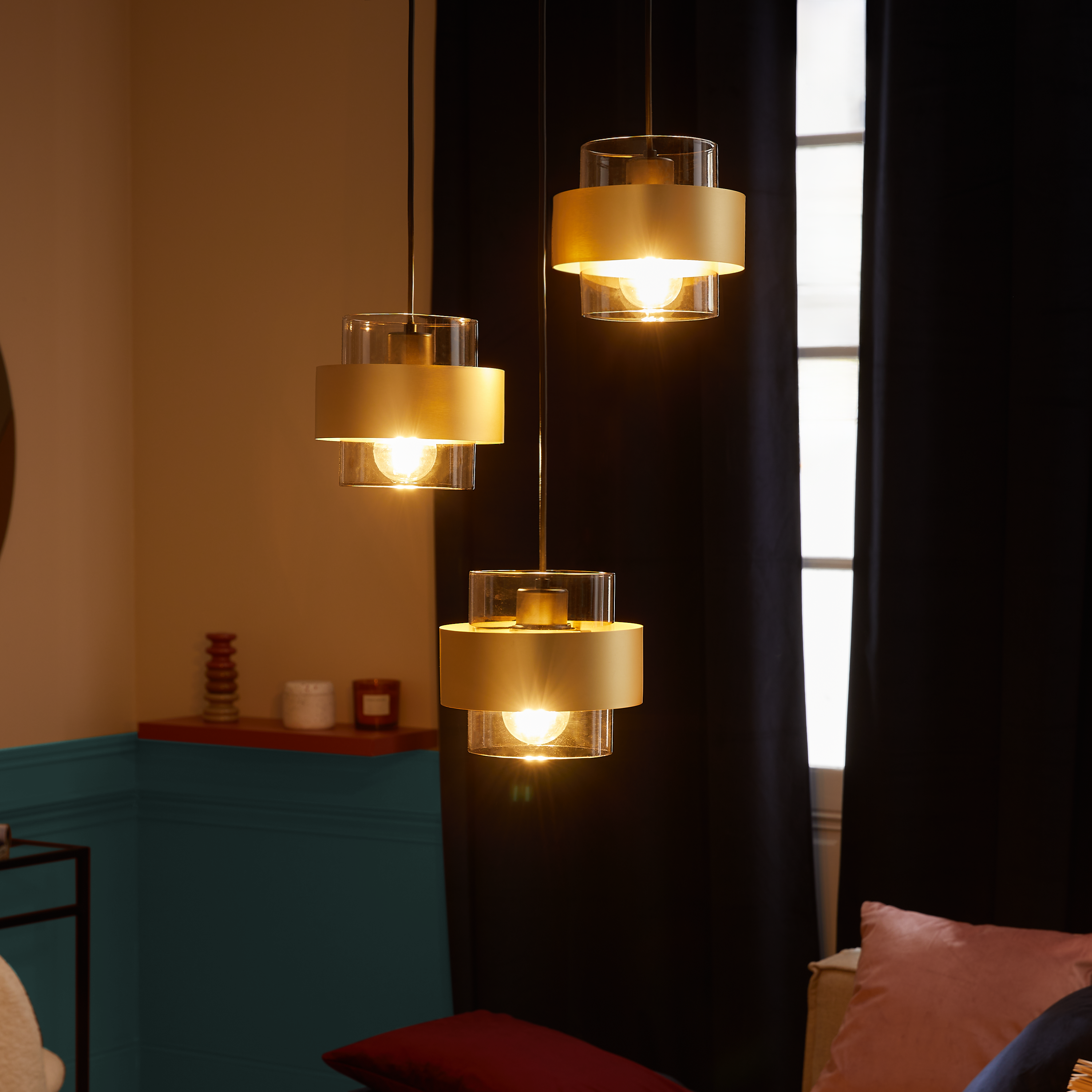 Candeeiro de teto suspenso metal CROON E27 3 luzes dourado 35cm Inspire - 13