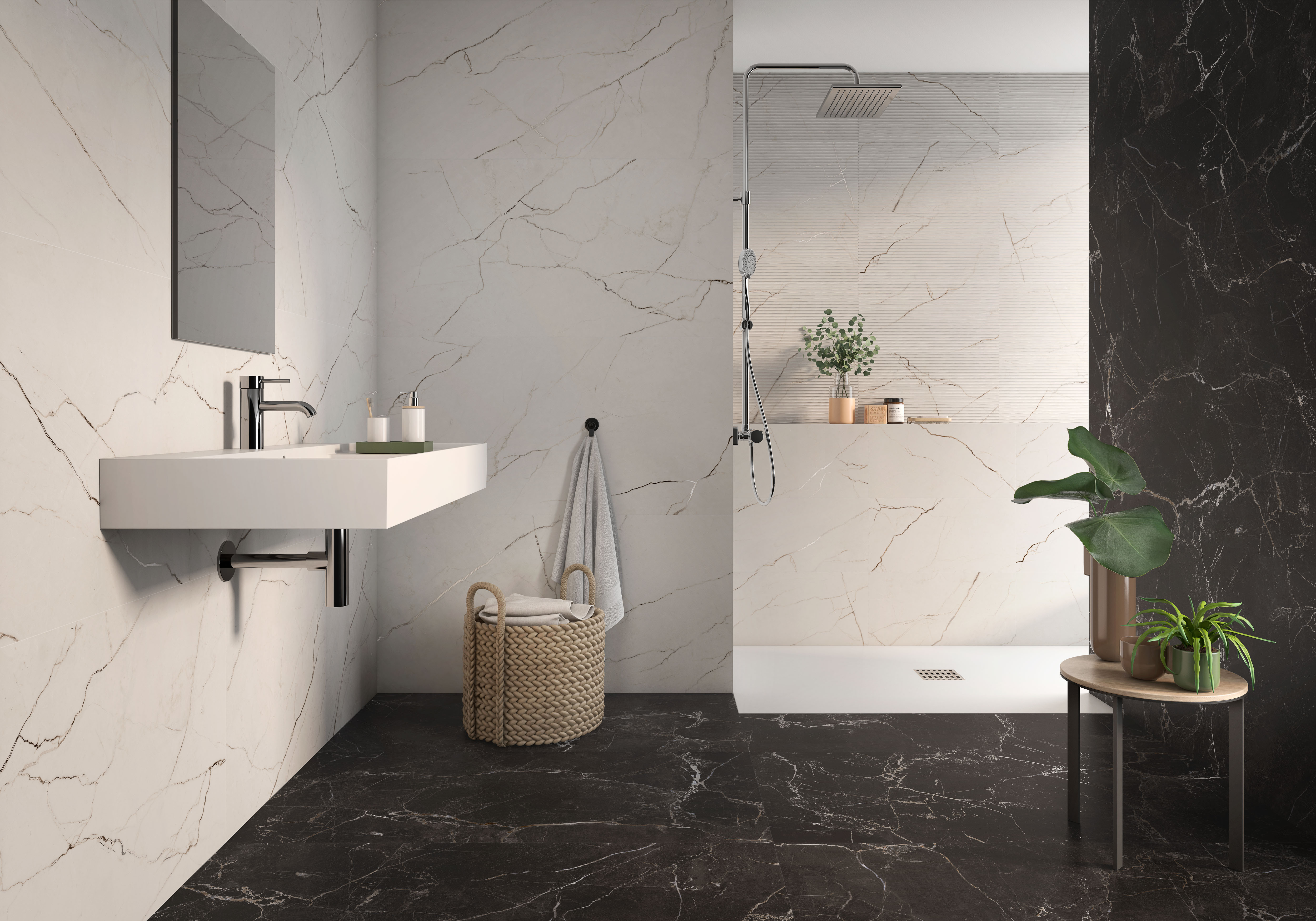 Suelo porcelánico marble cream efecto mármol beige 120x120 cm c1 roca tiles