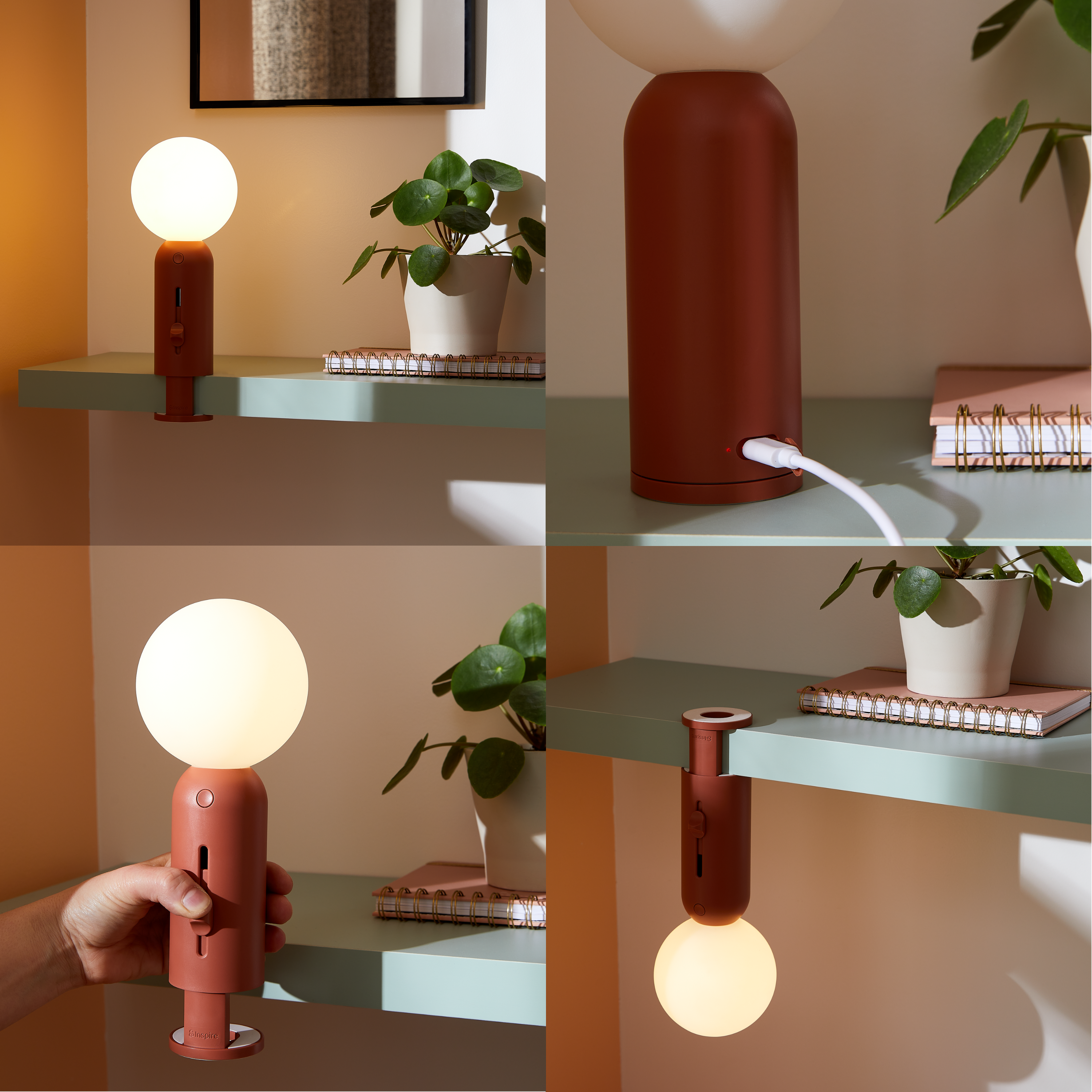 Candeeiro de mesa LODI regulável IP44 USB 20cm castanho Inspire - 11