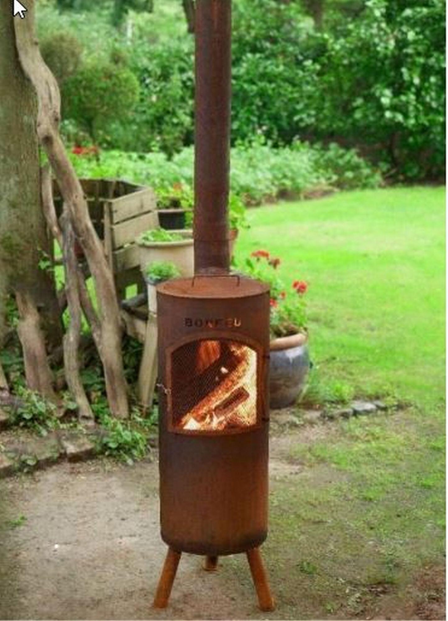 Chimenea leña exterior bongiano l corten de acero