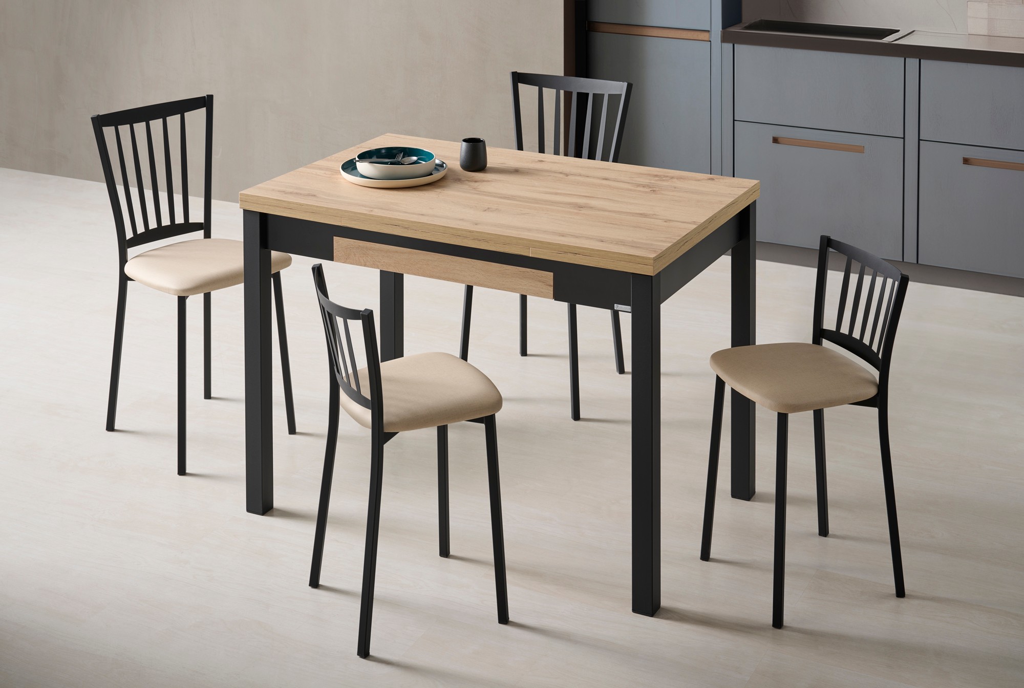 Mesa de cocina nube (110/170x70) cm marrón, negro