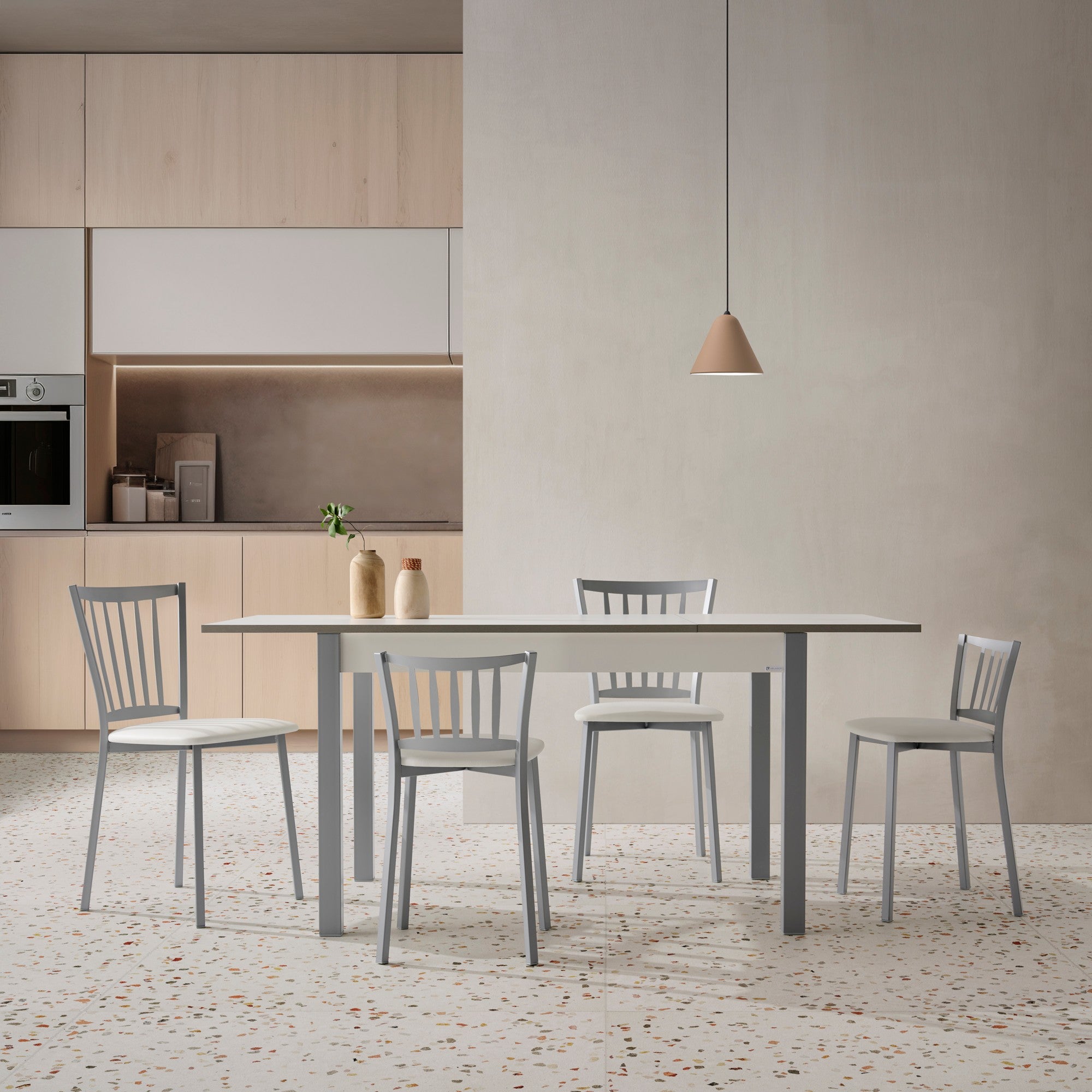 Mesa de cocina con ala abatible arona (110/160x70) cm blanco, gris / plata