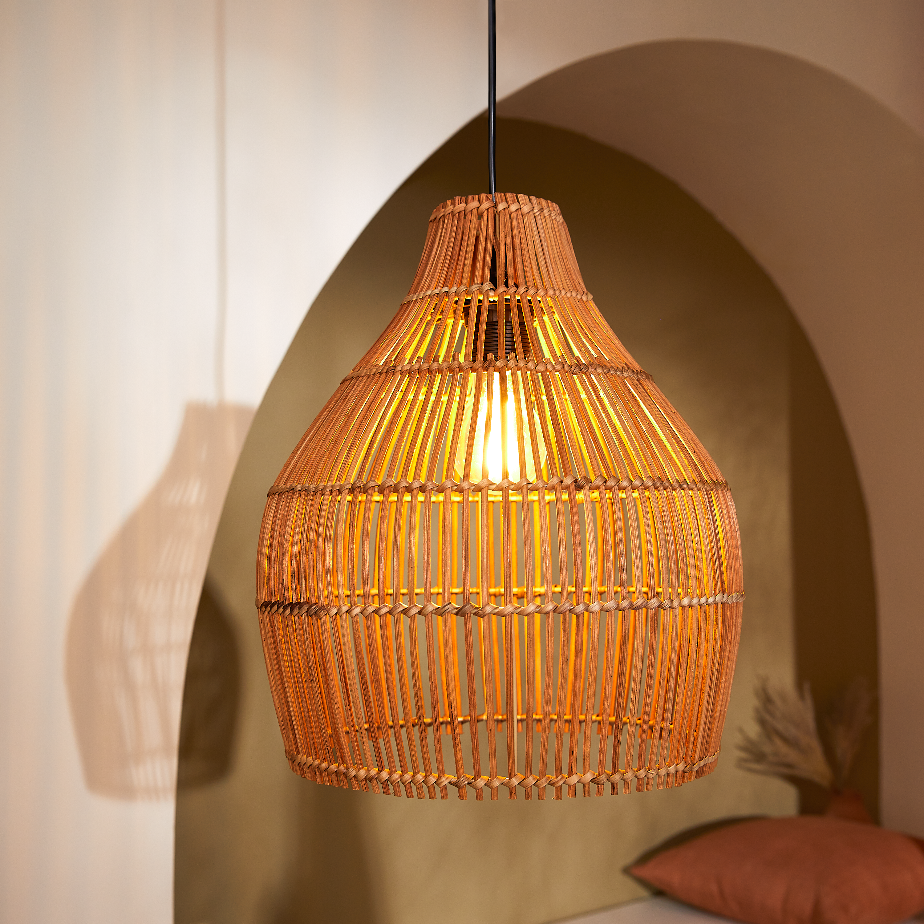 Suspension Elongo rotin, beige, Diam.30 cm INSPIRE, E27 - 2