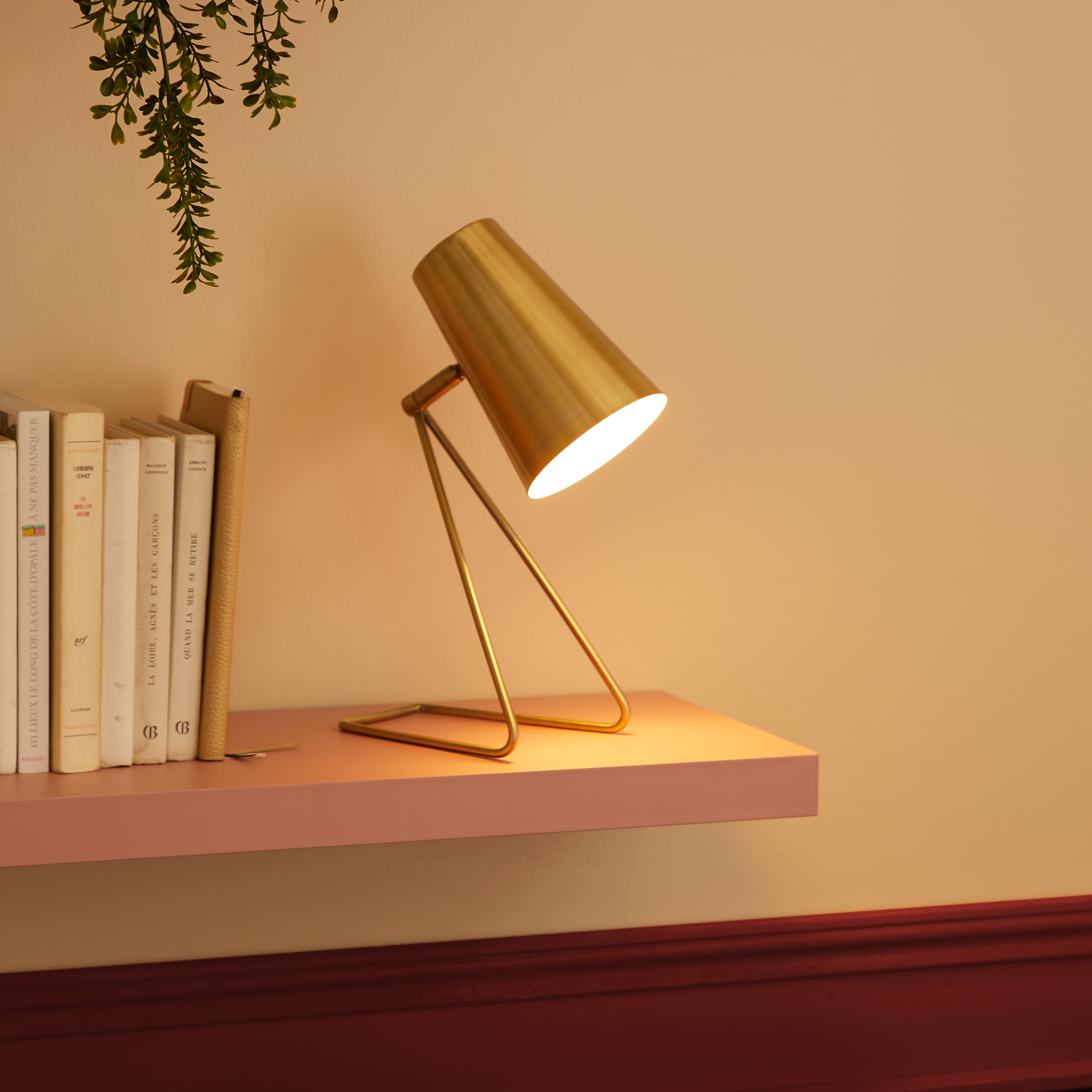 Lámpara de mesa compatible con casquillo E14 Moeta INSPIRE con estructura hierro amarillo pantalla oro de acero alimentación a red - 6