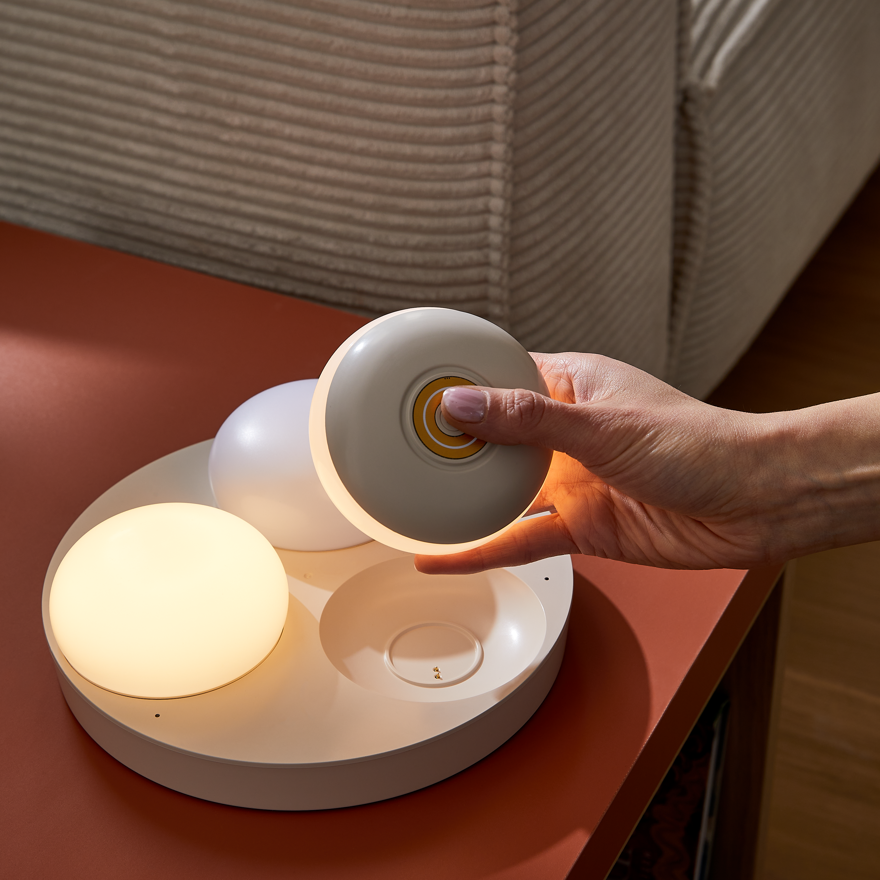 Pack 3 Lámparas de mesa recargables y sin cables LED Alawa INSPIRE con estructura beige pantalla blanca luz cálida 3000K Ø de 21 cm - 13