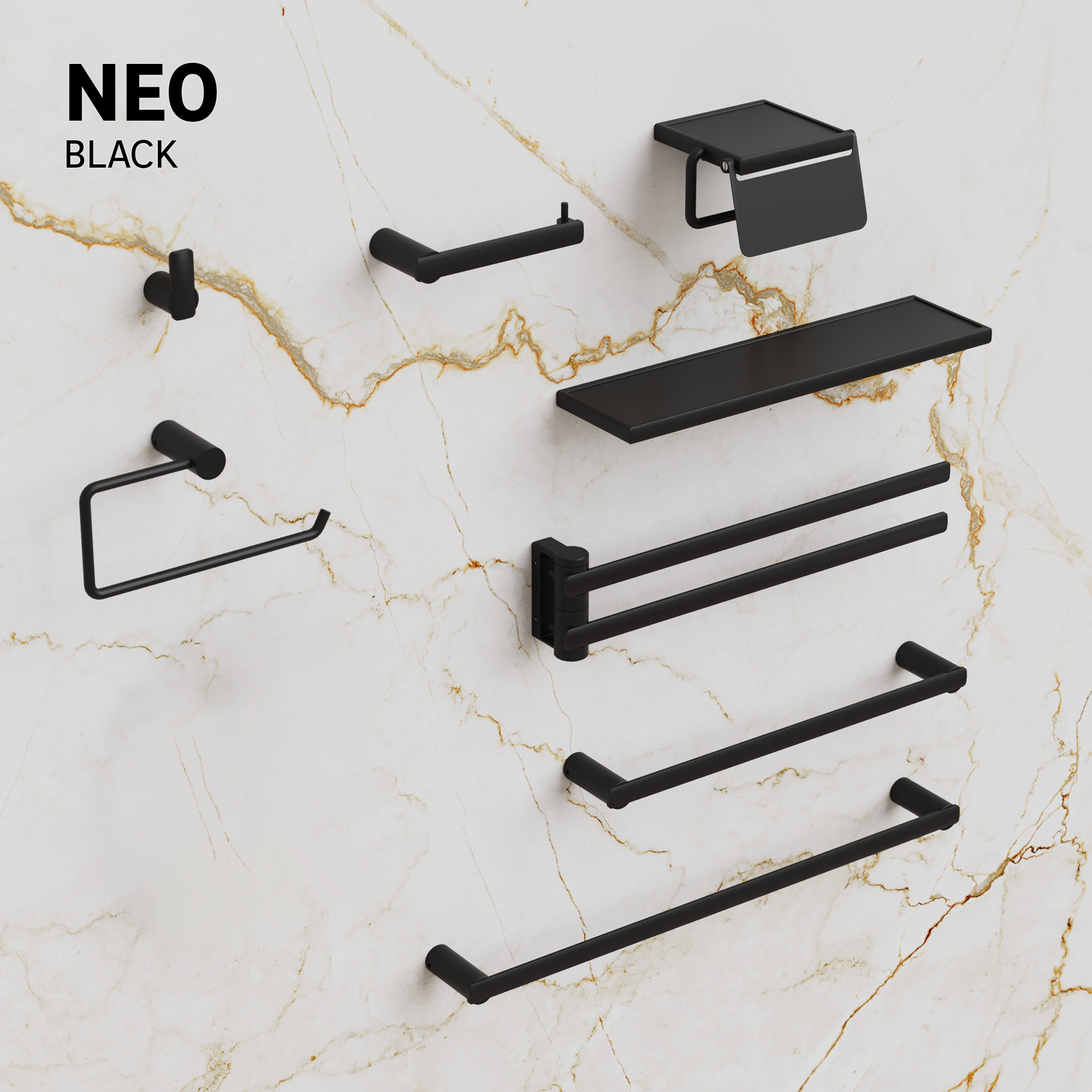 Estante para el baño de aluminio negro Neo 40x10.3x1.5cm - 6