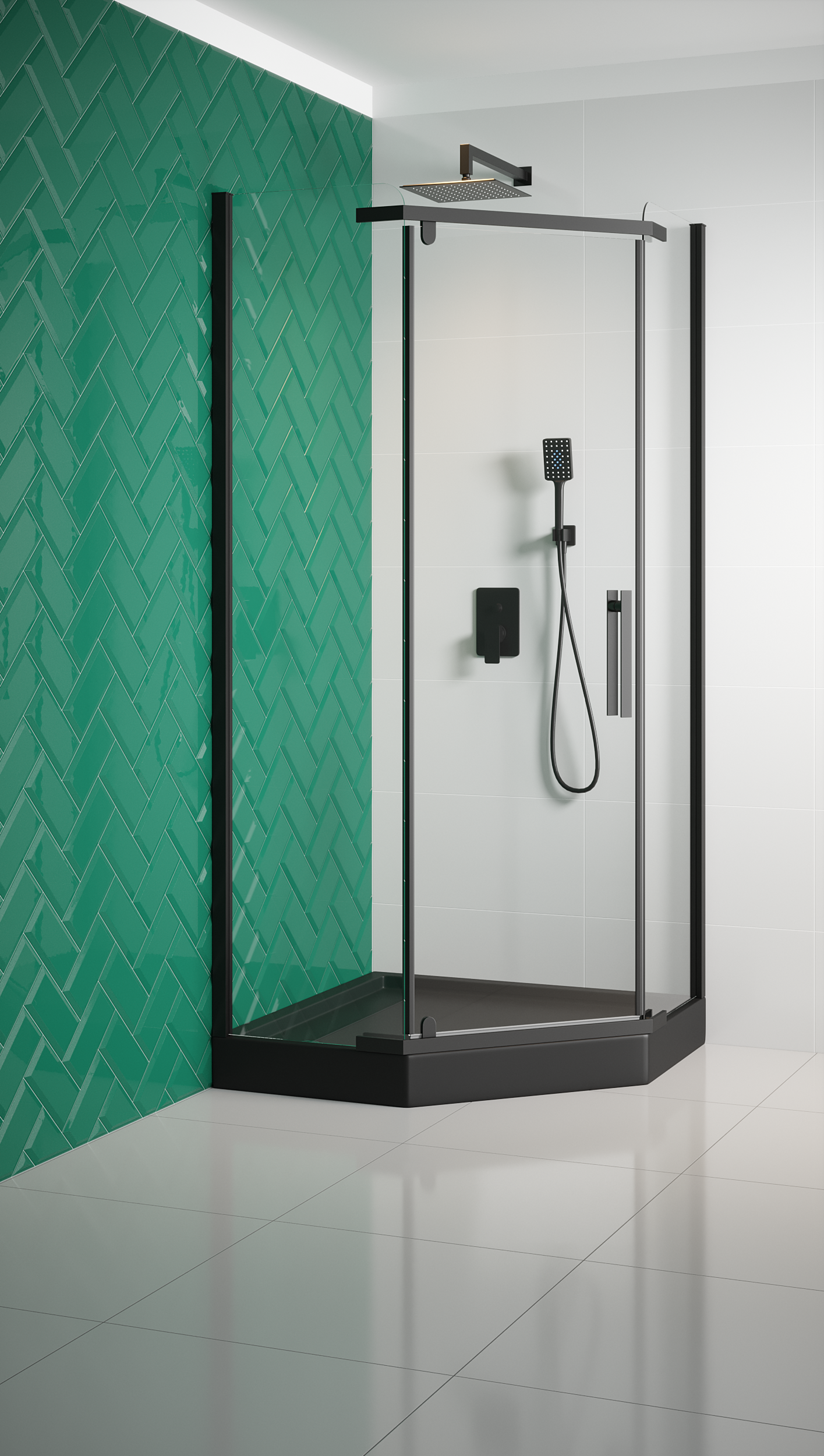 Kabina prysznicowa pięciokątna Rubi Black 80 x 80 x 195 cm czarna Liveno - 2