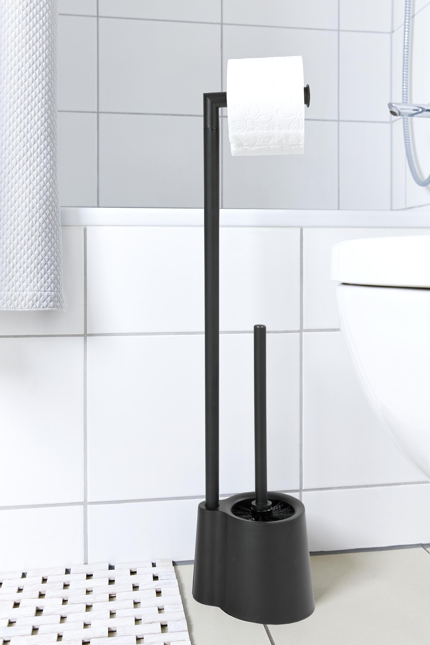 Piantana Portarotolo E Portascopino In Acciaio Nero Con Base In Vetro 8056471552373 - 4