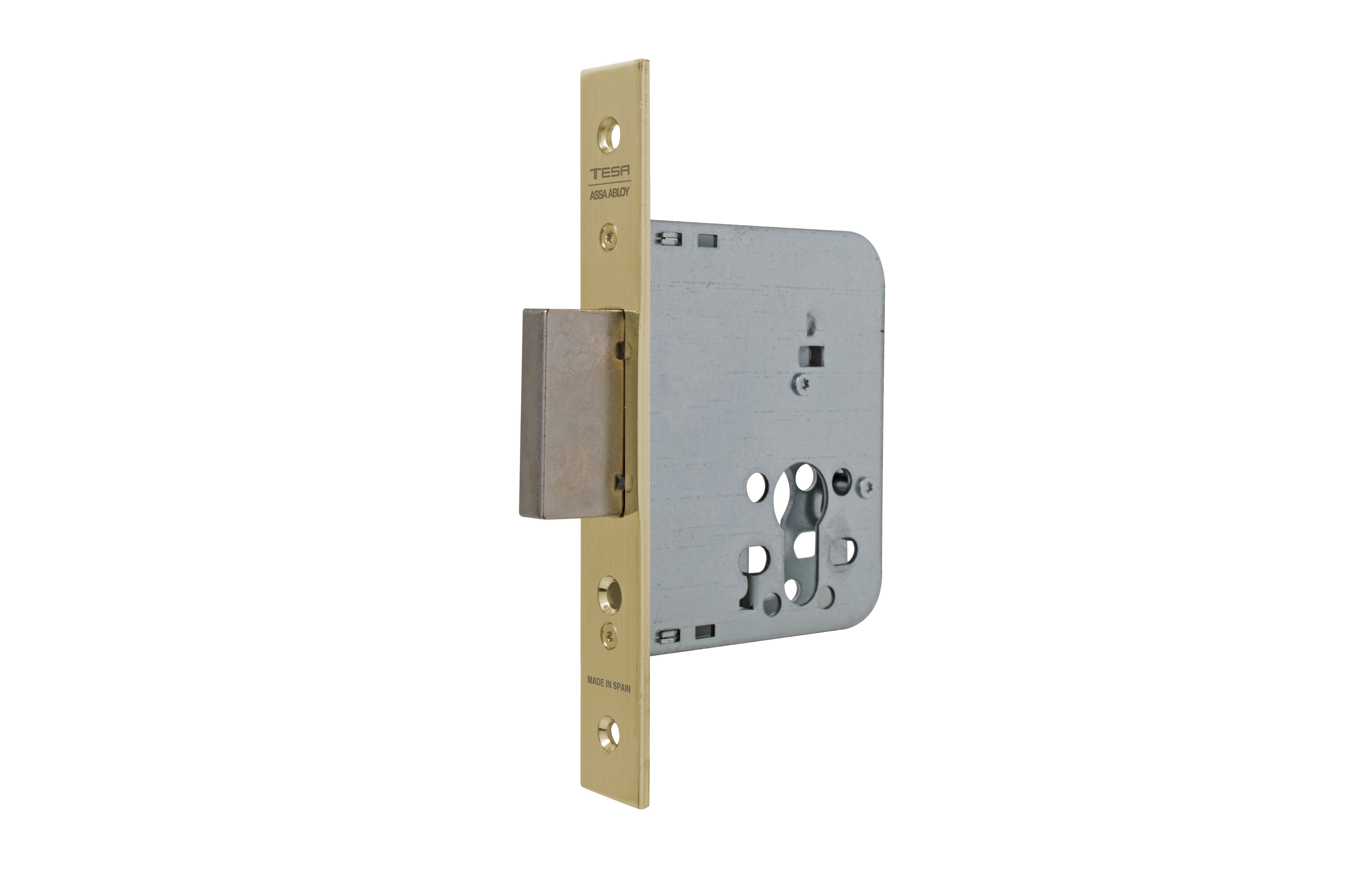 Cerradura de embutir de 50 mm de entrada y 85 mm entre eje de dorado