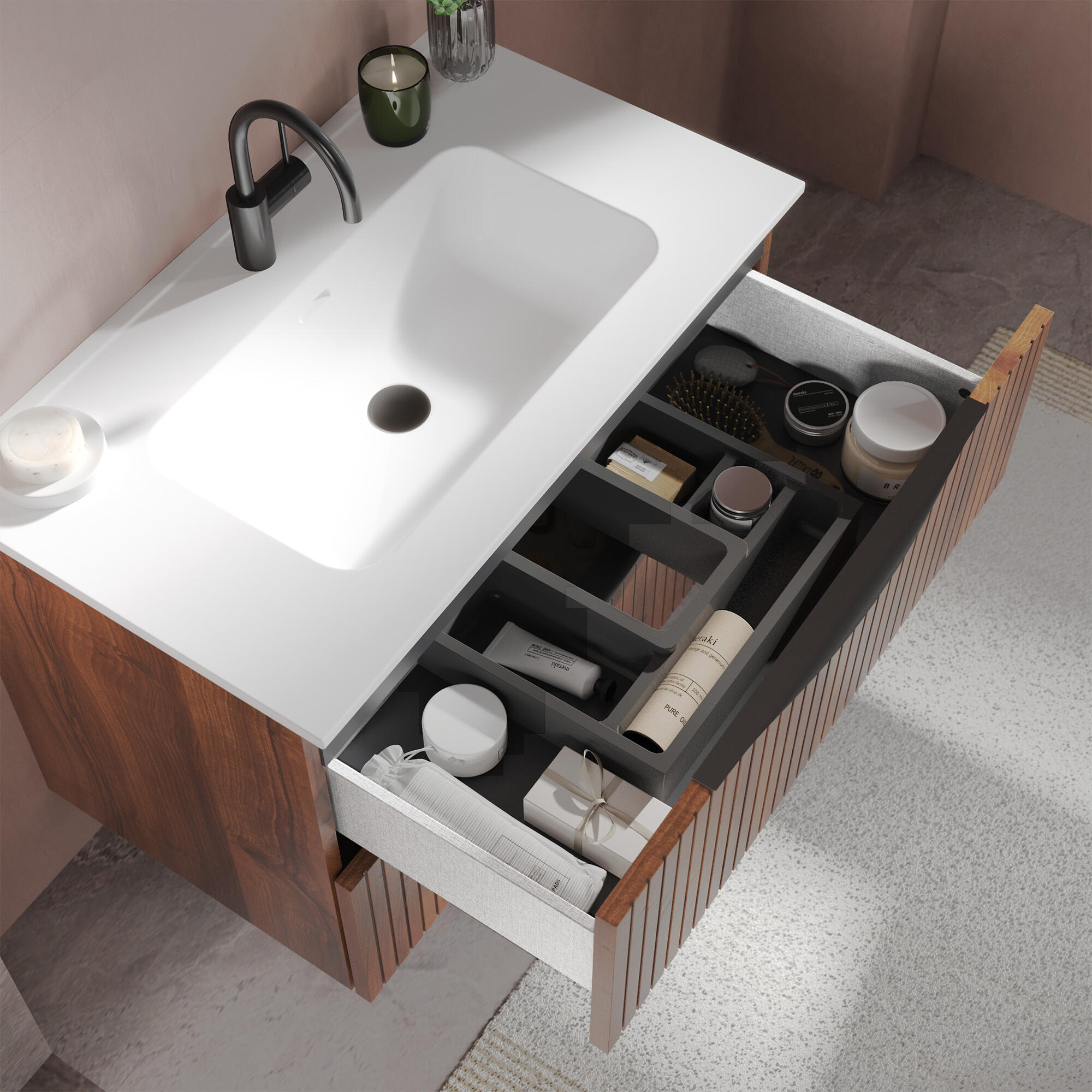Mueble de baño Sakai nogal 80x46 cm (lavabo no incluido) - 4