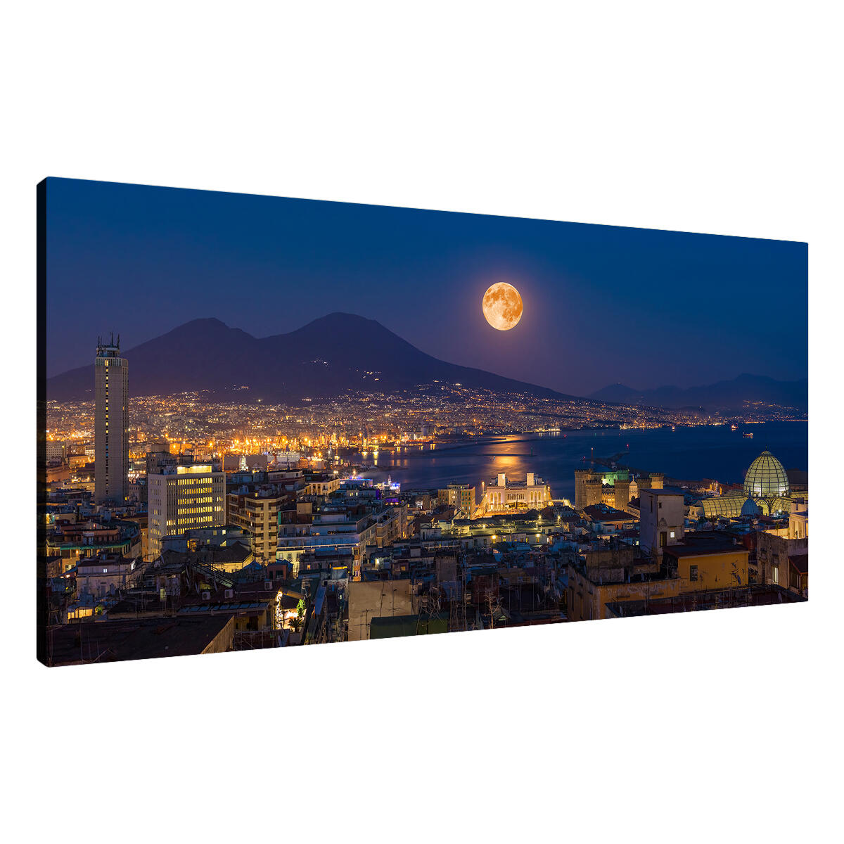 Quadro su tela Napoli Vesuvio luna notte, multicolore 143 x 65 cm - 4
