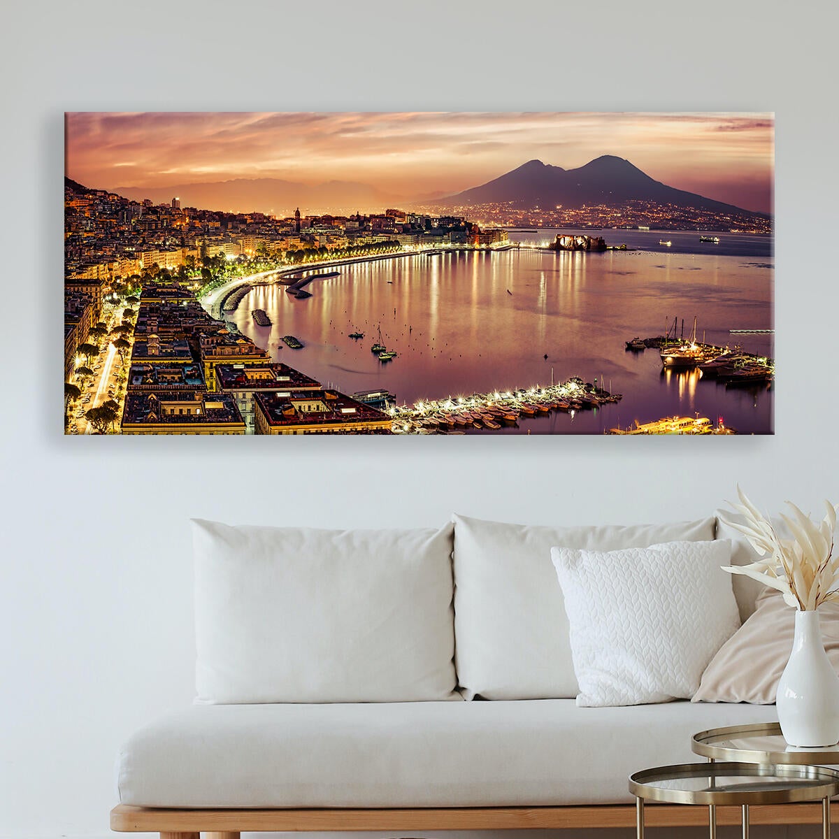 Quadro su tela Napoli Vesuvio night, multicolore 143 x 65 cm - 2