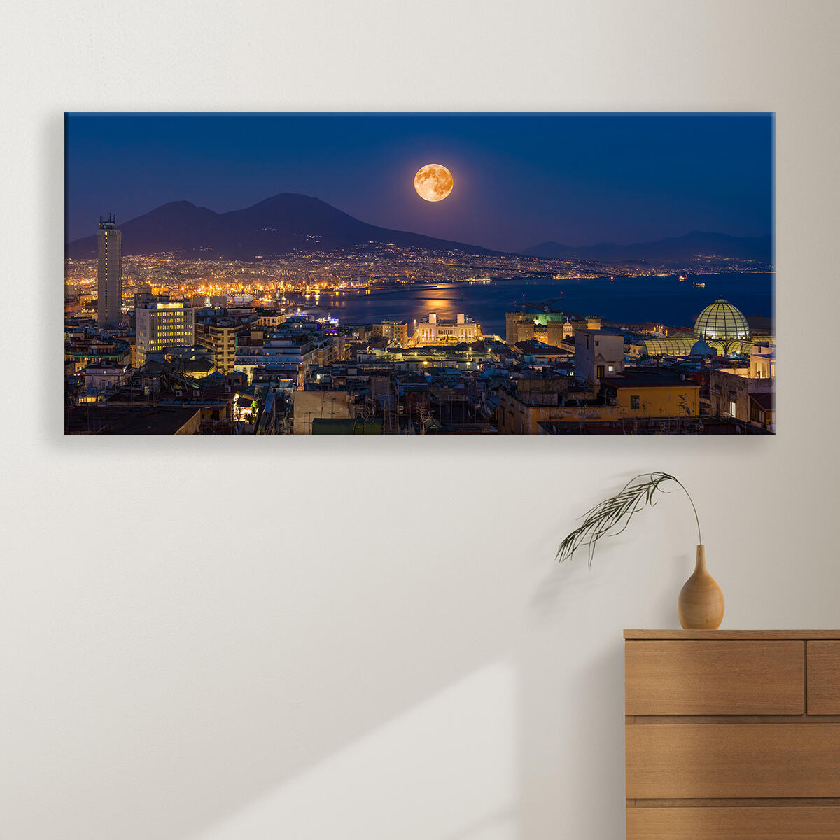 Quadro su tela Napoli Vesuvio luna notte, multicolore 143 x 65 cm - 2