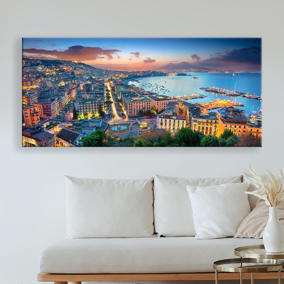 Quadro su tela Napoli golfo di sera, multicolore 143 x 65 cm - 3