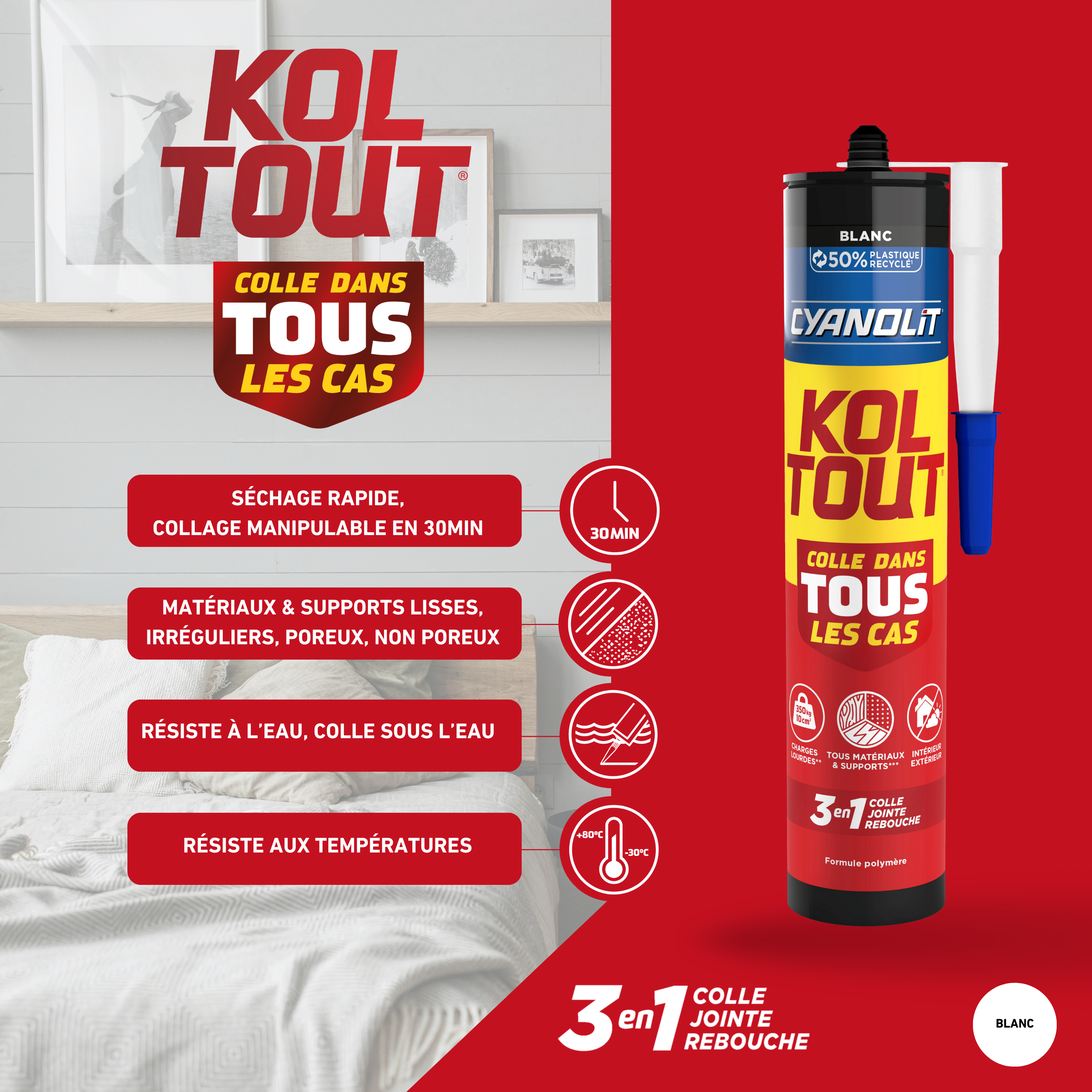 Colle de fixation MS polymère Koltout CYANOLIT, 290ml blanc - 5