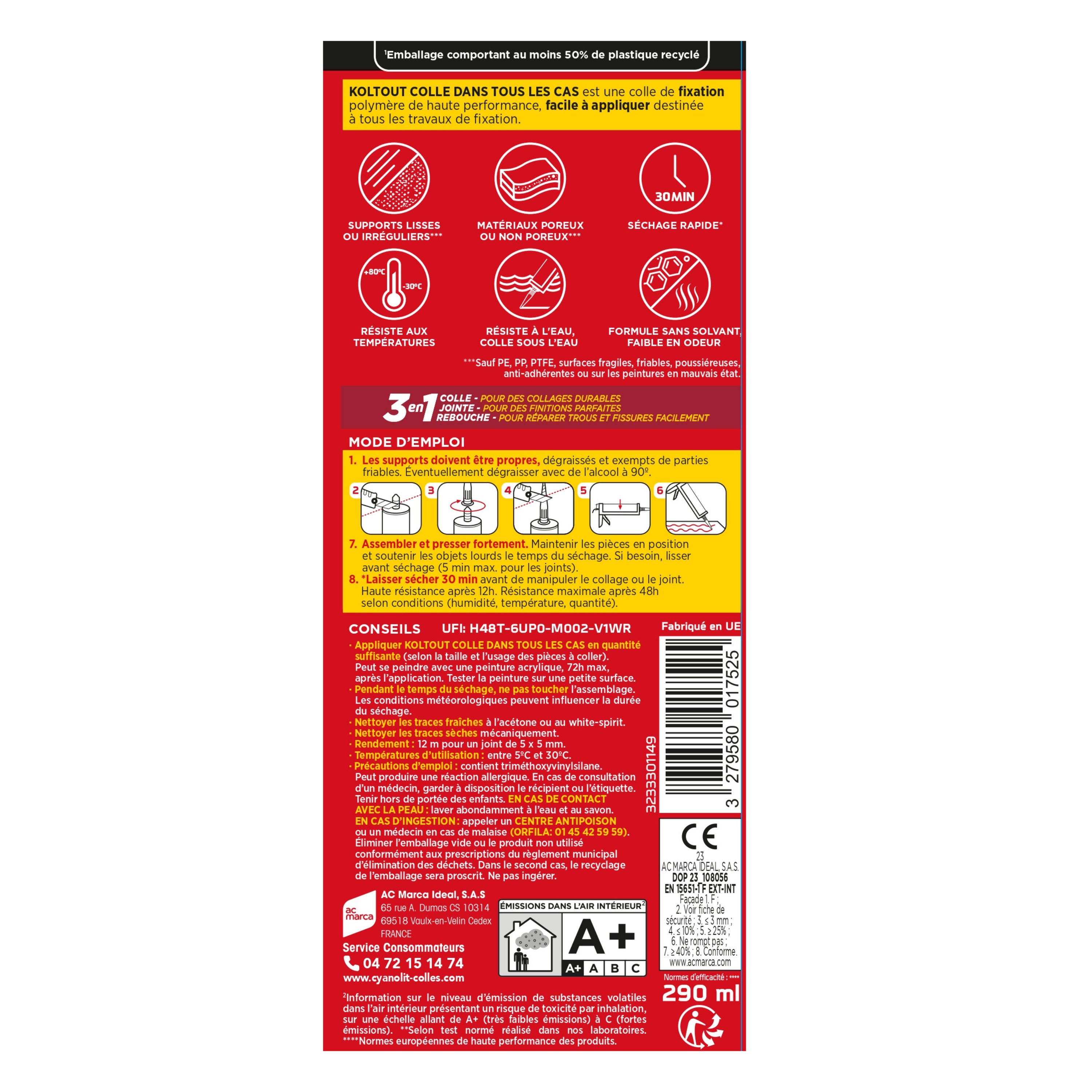 Colle de fixation MS polymère Koltout CYANOLIT, 290ml blanc - 7