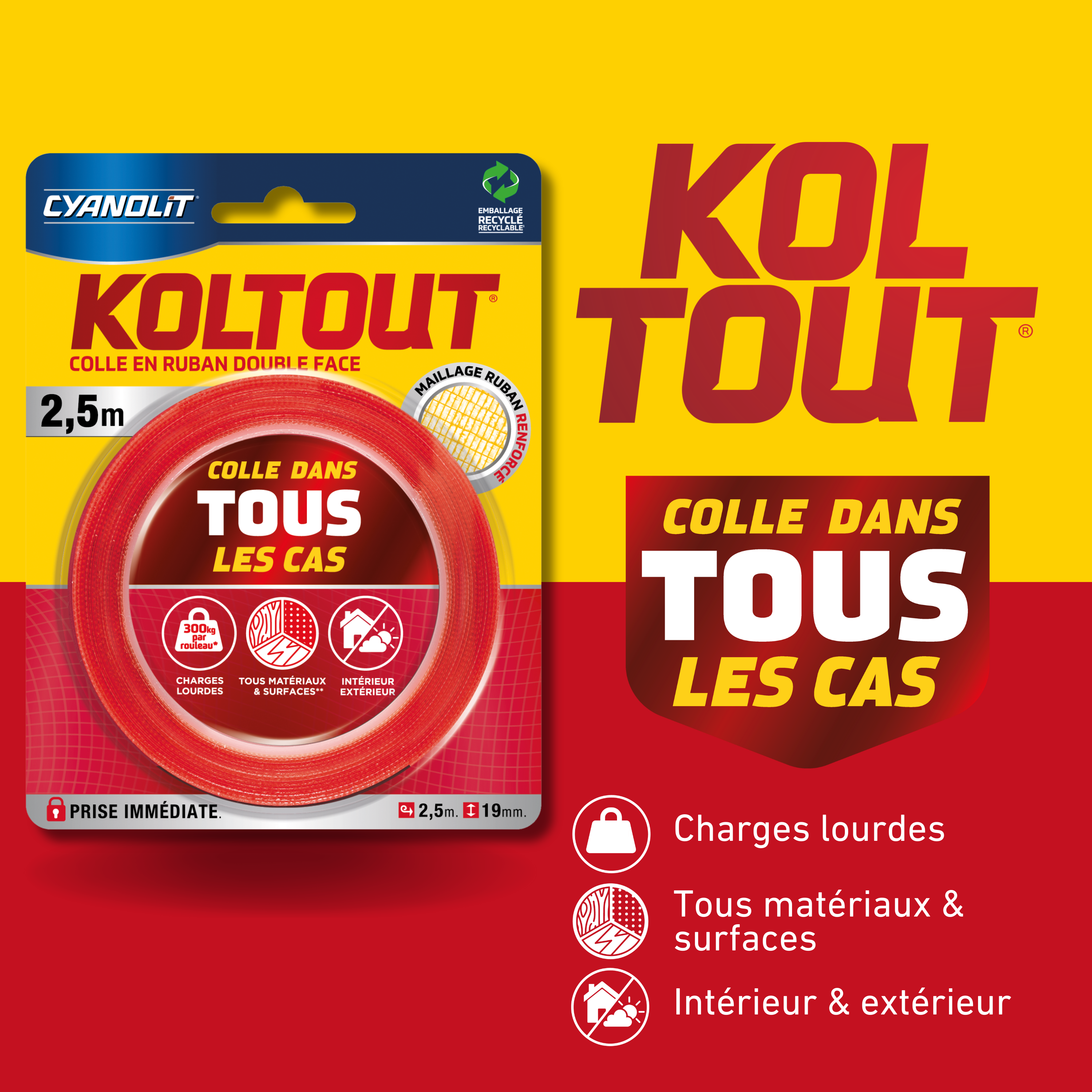 Ruban adhésif double face Koltout CYANOLIT L.2.5 m x l.19 mm - 8