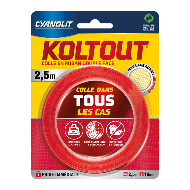 Ruban adhésif double face Koltout CYANOLIT L.2.5 m x l.19 mm