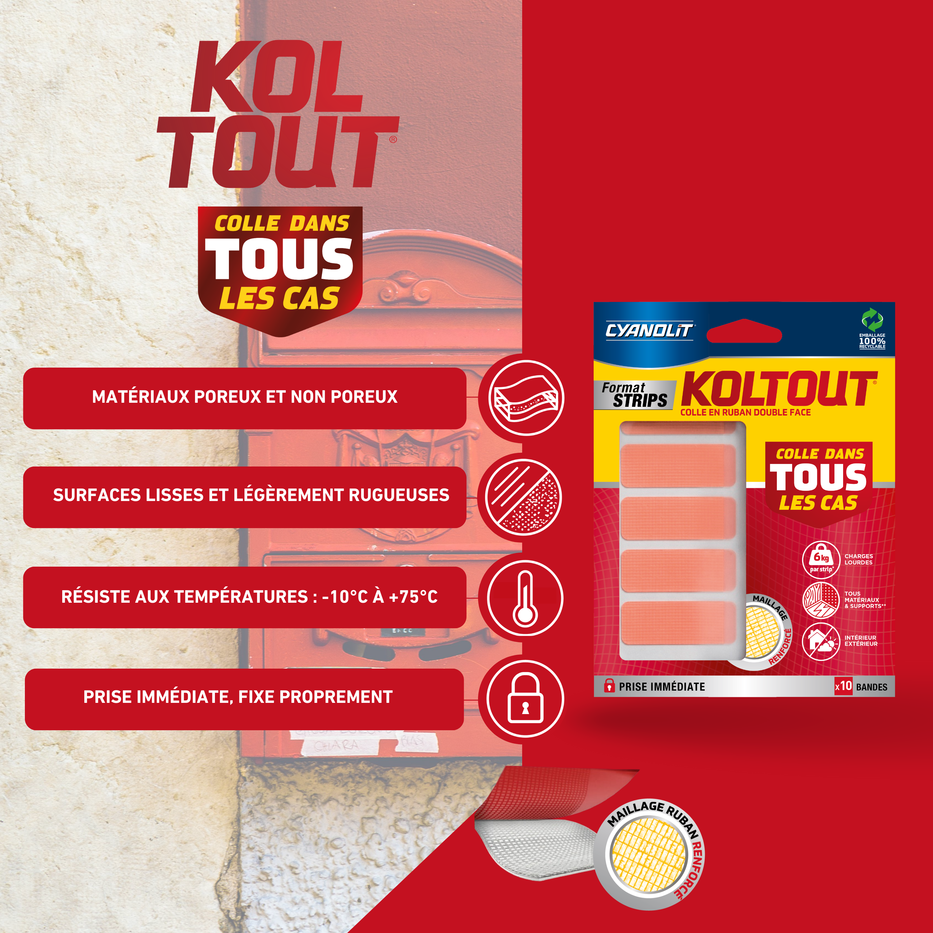 10 bandes double face intérieur/extérieur, Koltout CYANOLIT - 5