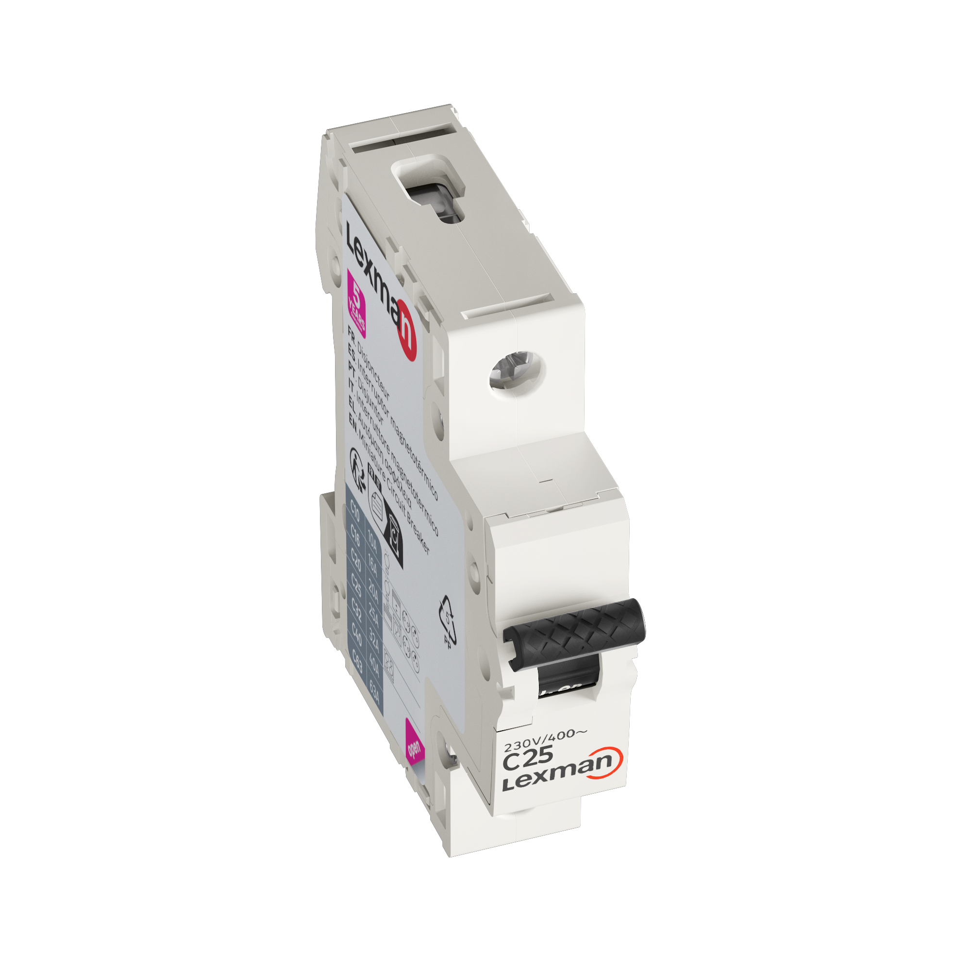 Disjuntor 1 polo curva C 25A conexão por parafuso capacidade de interrupção 6000A LEXMAN - 11