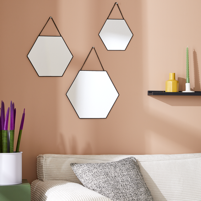 Lot de 3 miroirs, hexagonal, aluminium noir Hexagon INSPIRE, l.34.4 x H.30 cm