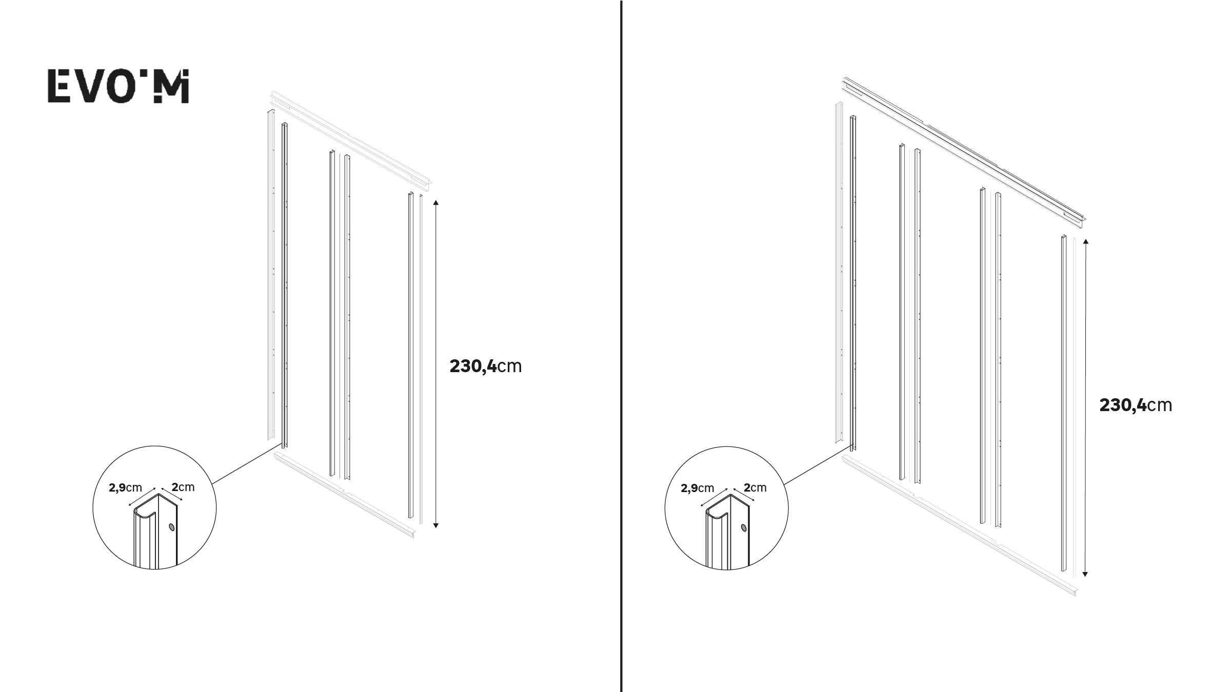 Kit perfil para portas de correr - 1