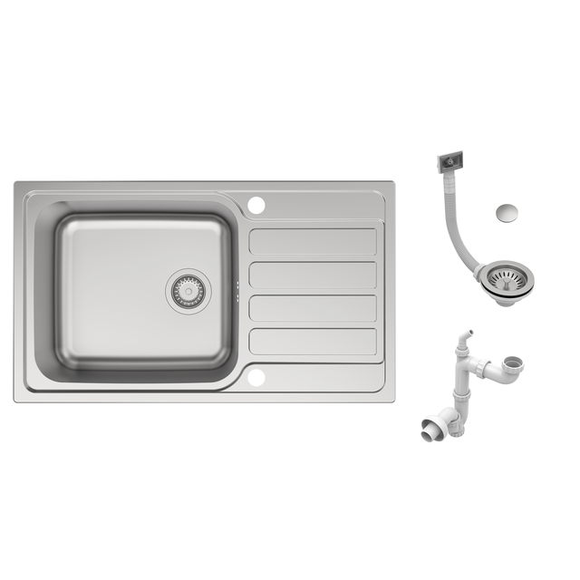 Evier à encastrer, 1 bac avec égouttoir, HURON Inox micro structuré