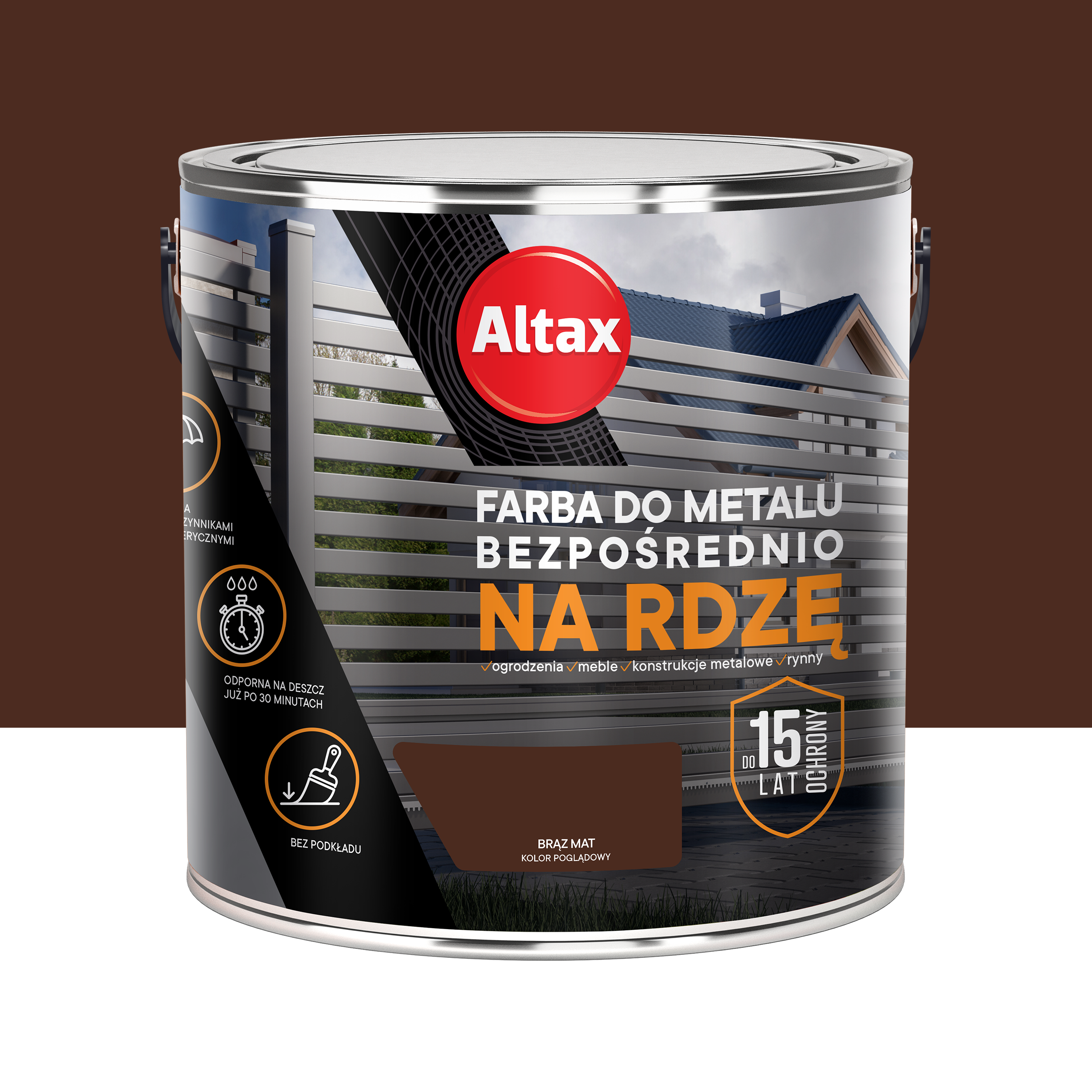 Farba do metalu na rdzę 2.5 l brąz mat Altax