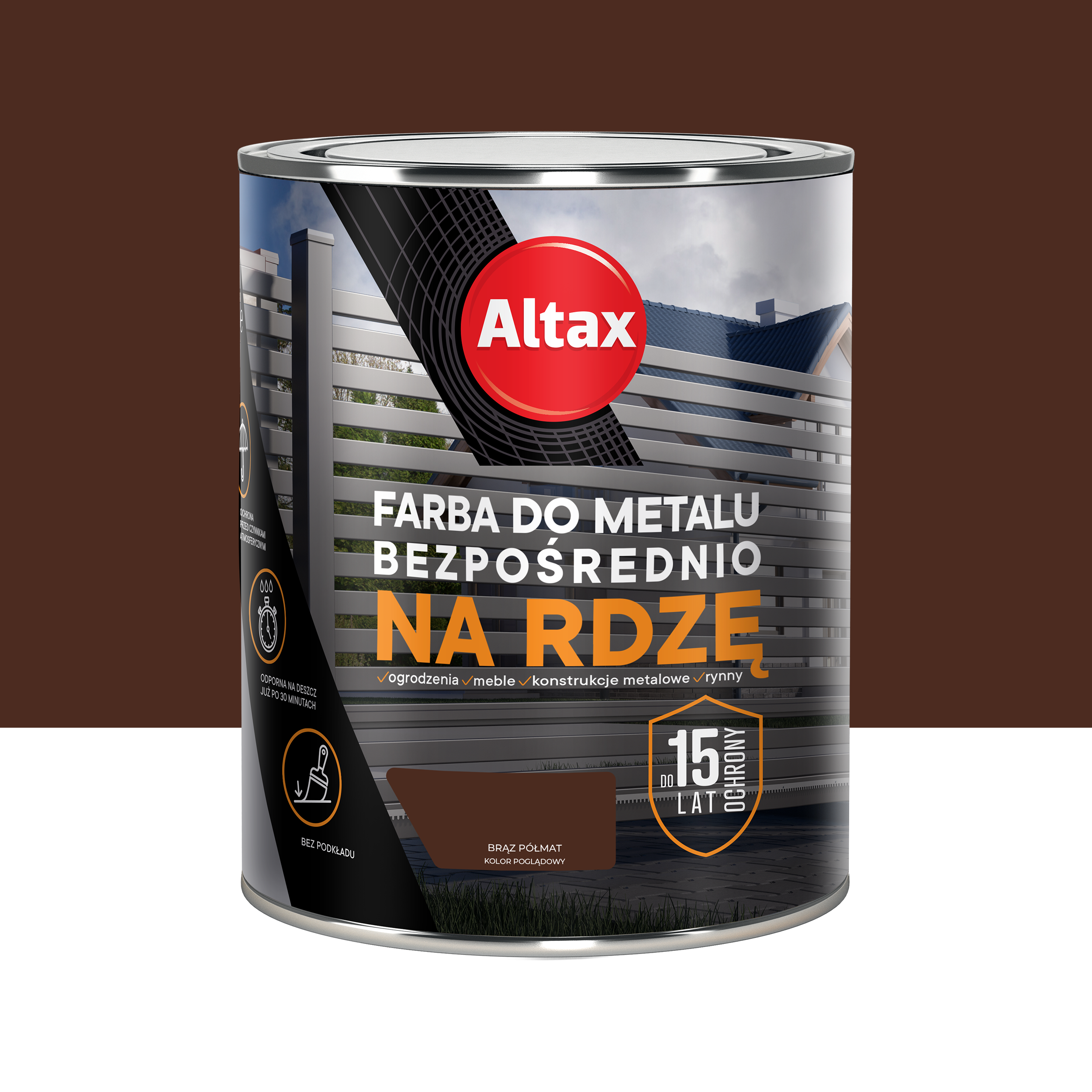 Farba do metalu na rdzę 0.75l brąz półmat Altax