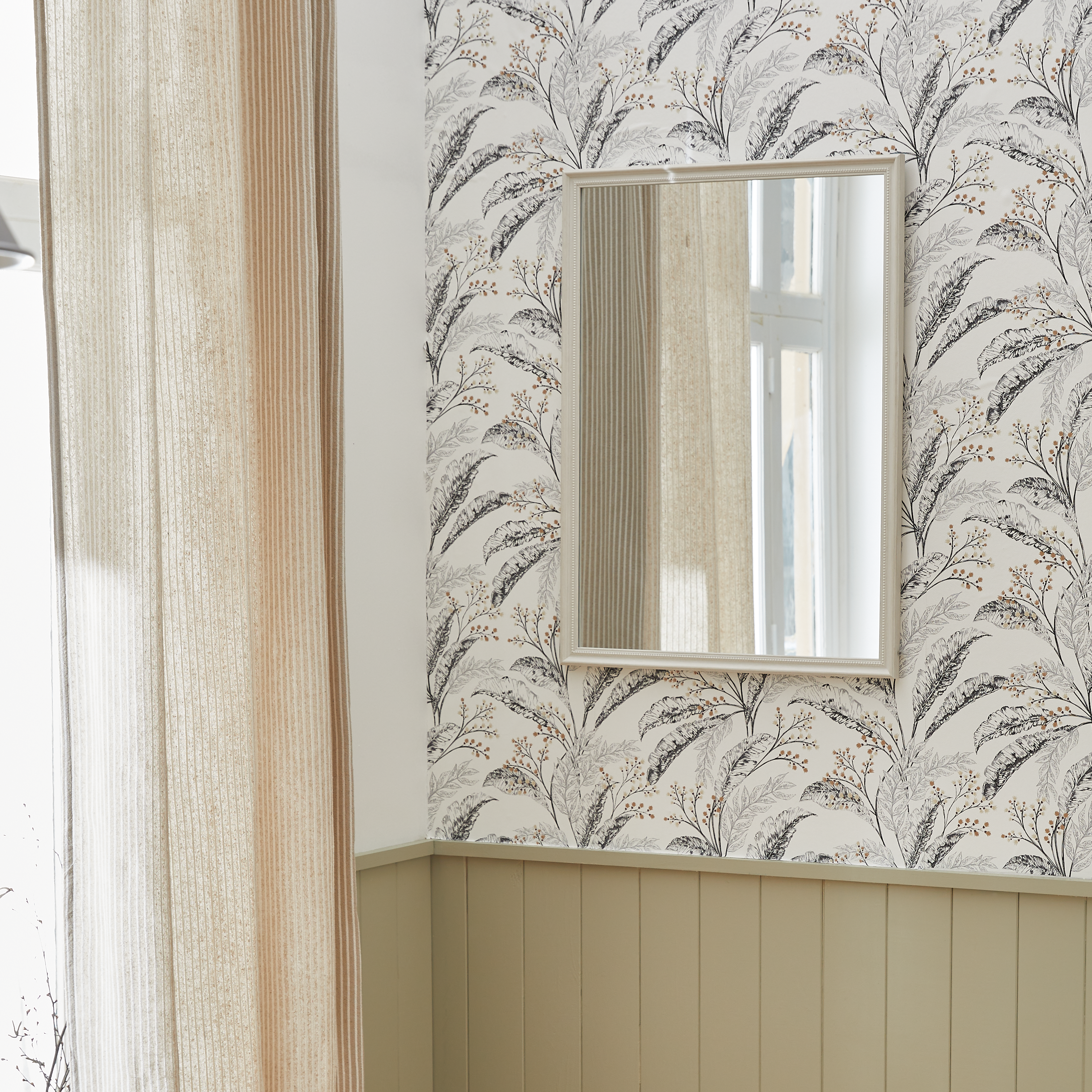 Papel pintado vinilo aplicación cola en pared Floral vegetal Nava beige  INSPIRE 53cmx10.05m lavable - 10