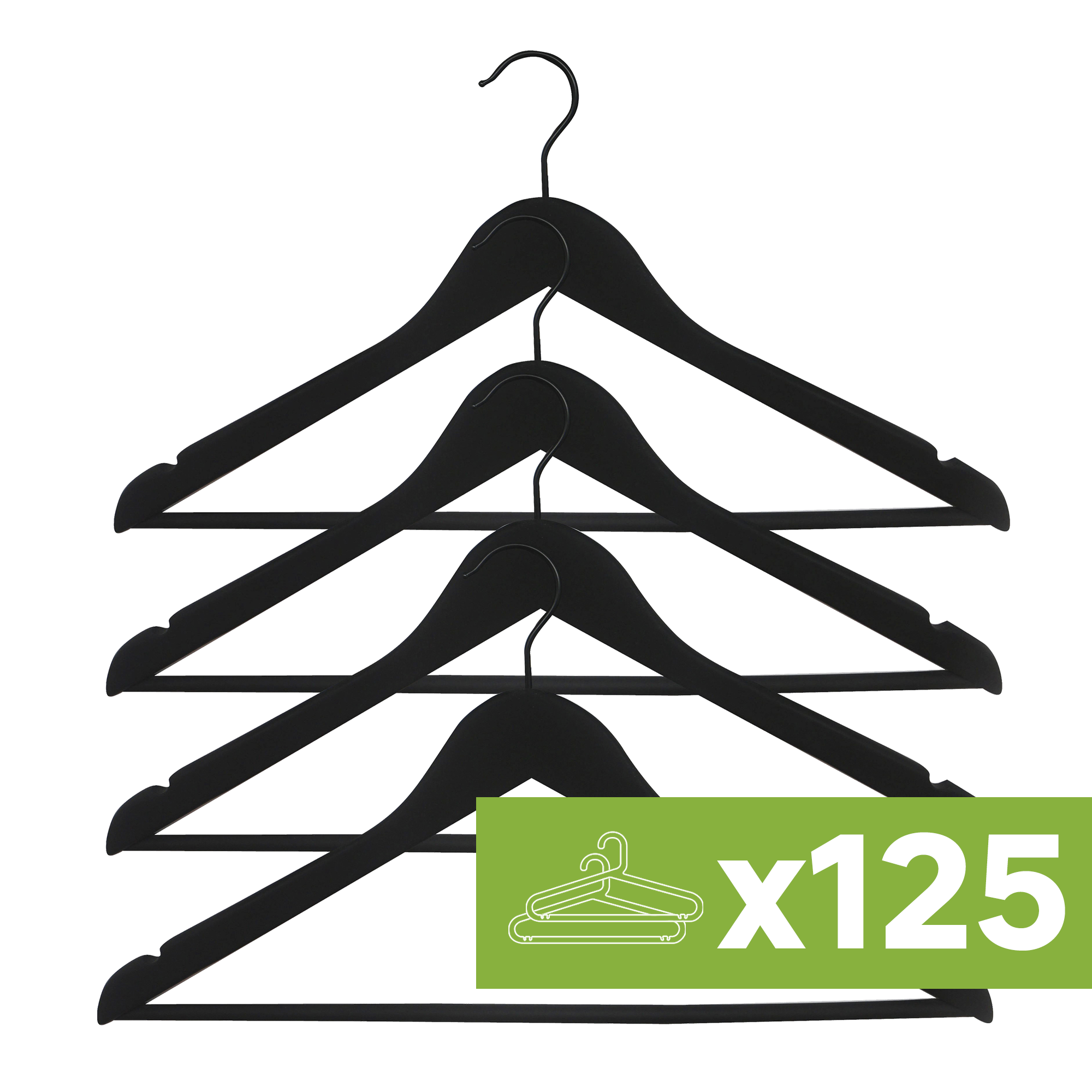 Lote de 125 packs 4 perchas spaceo de madera negra fsc 44.5x23cm (anchoxalto)