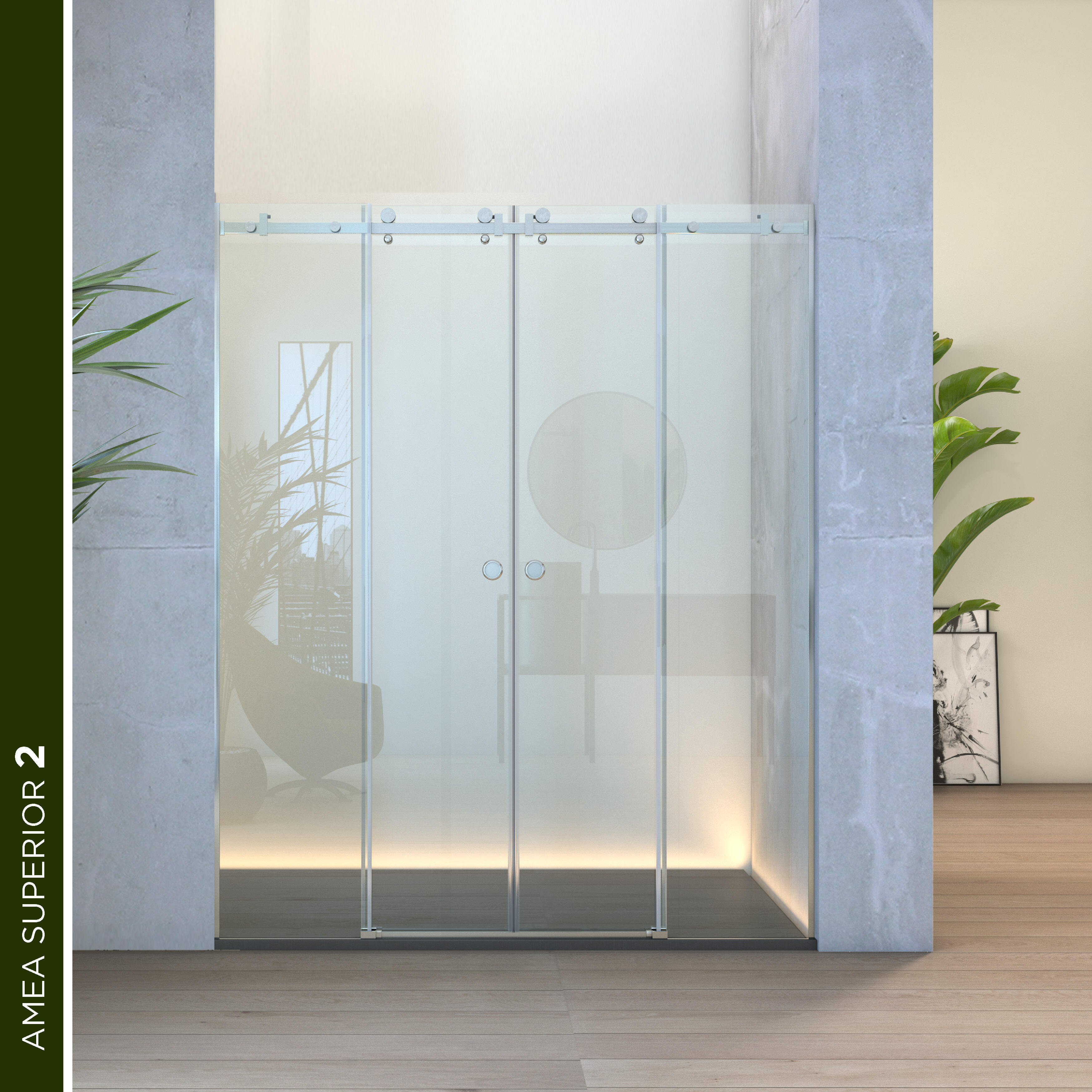 Mampara de ducha frontal corredera transparente amea superior perfil cromo (161-170)x200 cm
